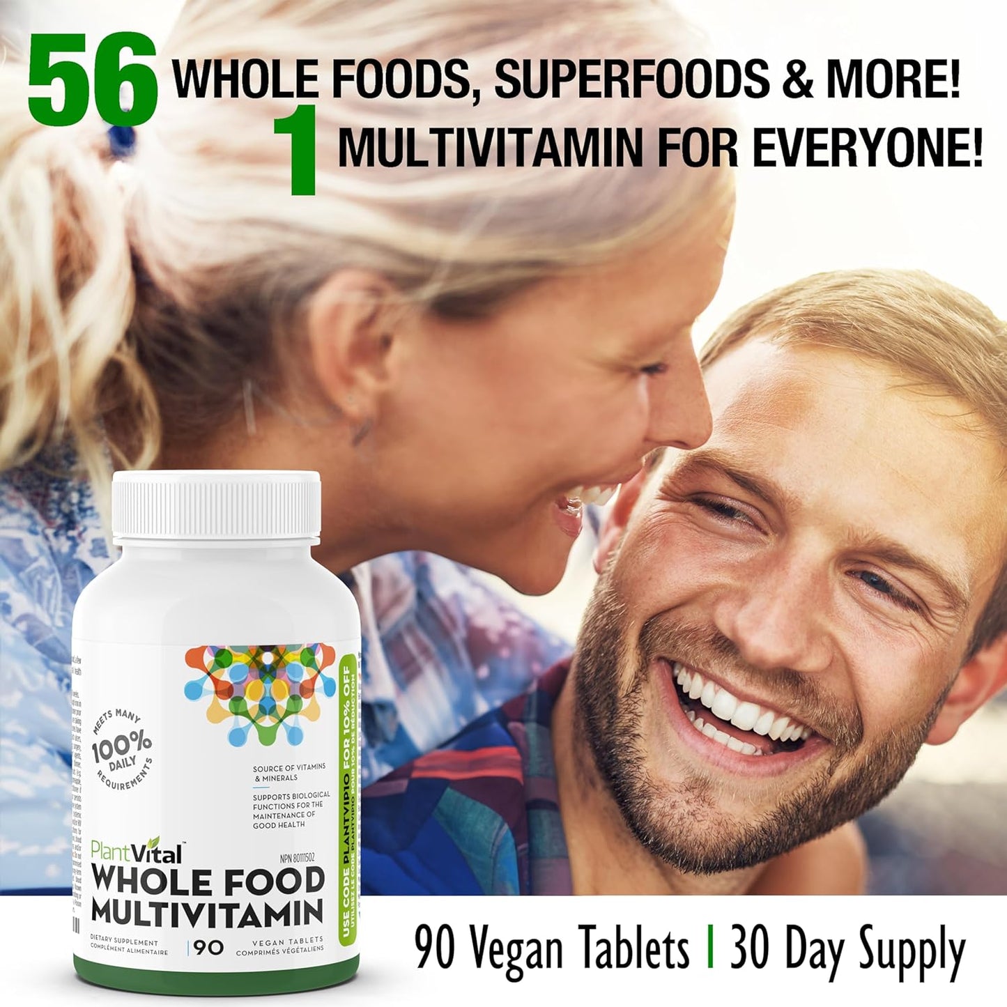 Plantvital Whole Food MULTIVITAMIN with 56 Superfoods 90 Vegan Tablets