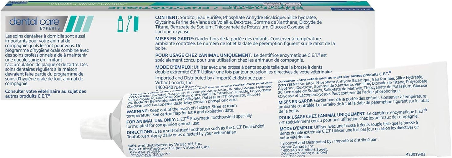 Virbac C.E.T. Enzymatic Toothpaste Eliminates Bad Breath  Pet Dental Care Toothpaste Vanilla Mint Flavor 2.5 Oz Tube