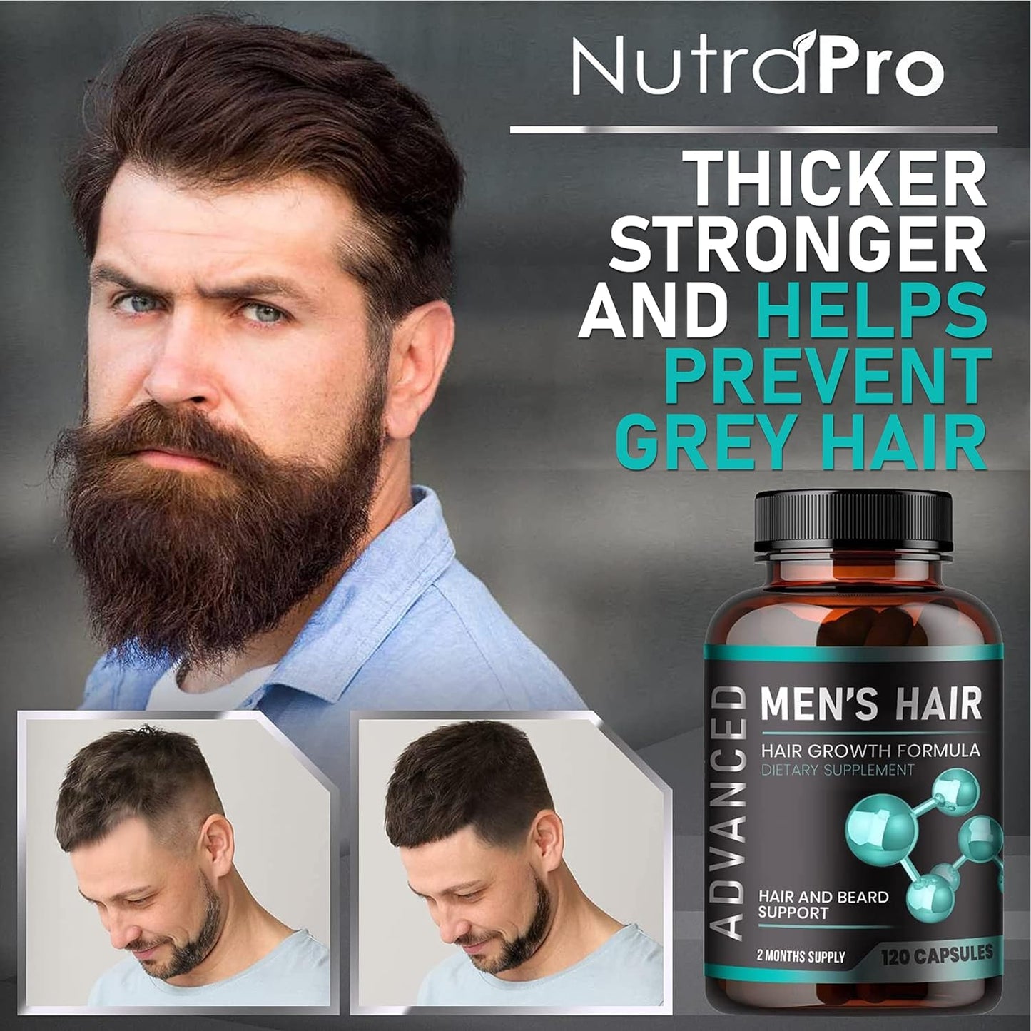 Hair Growth Vitamins For Men -Regrow Hair & Beard Growth Supplement -120 capsules