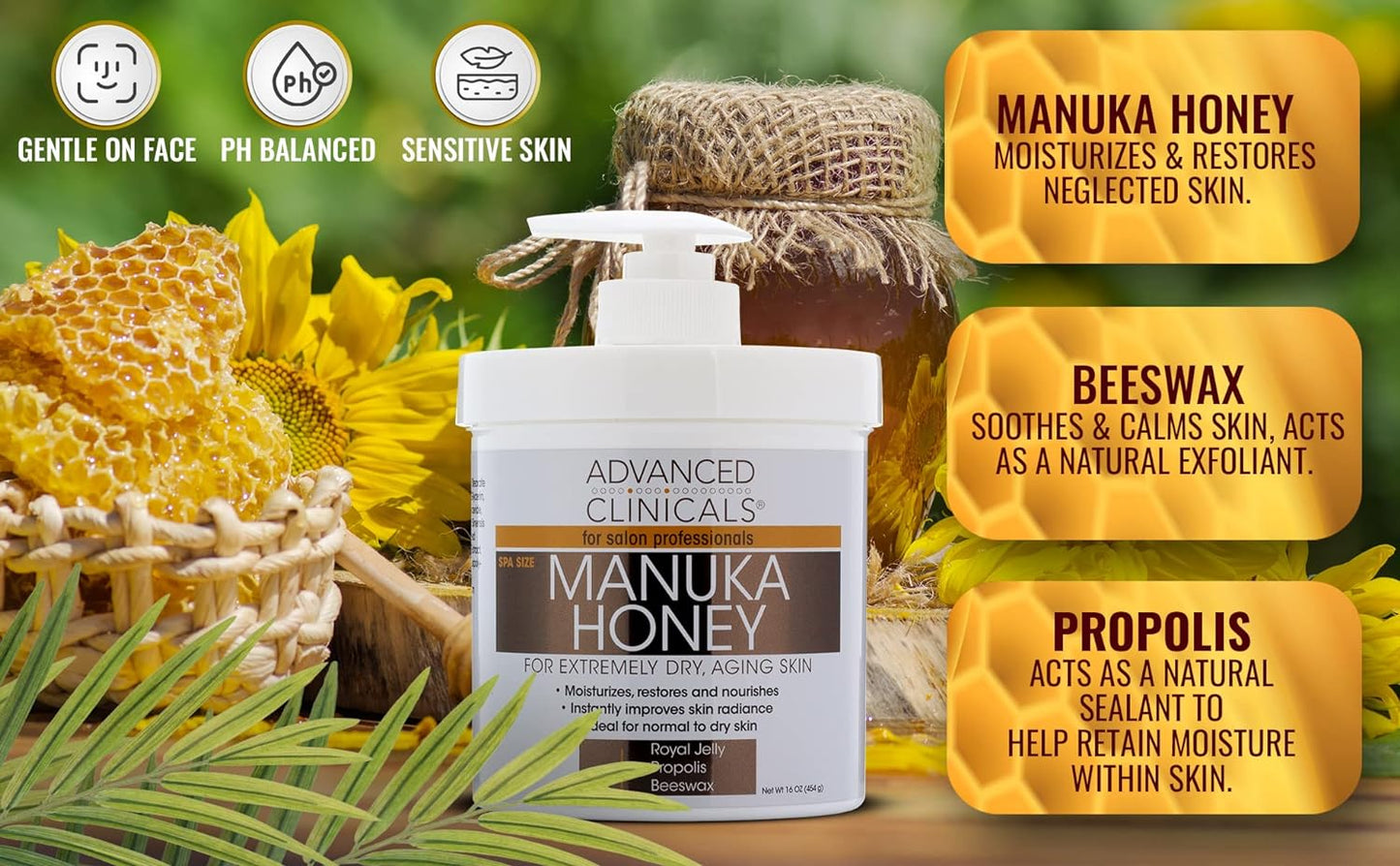 Advanced Clinicals Manuka Honey Cream Face Moisturizer & Body Butter