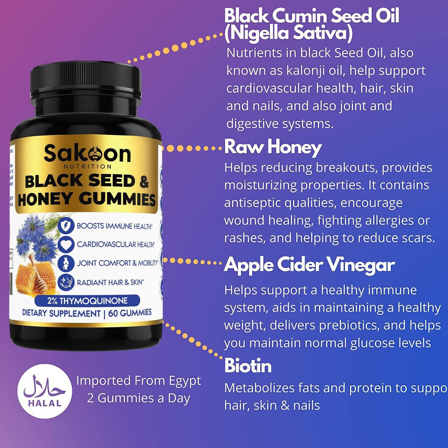 Sakoon nutrition Black Seed Oil & Honey 60 Gummies