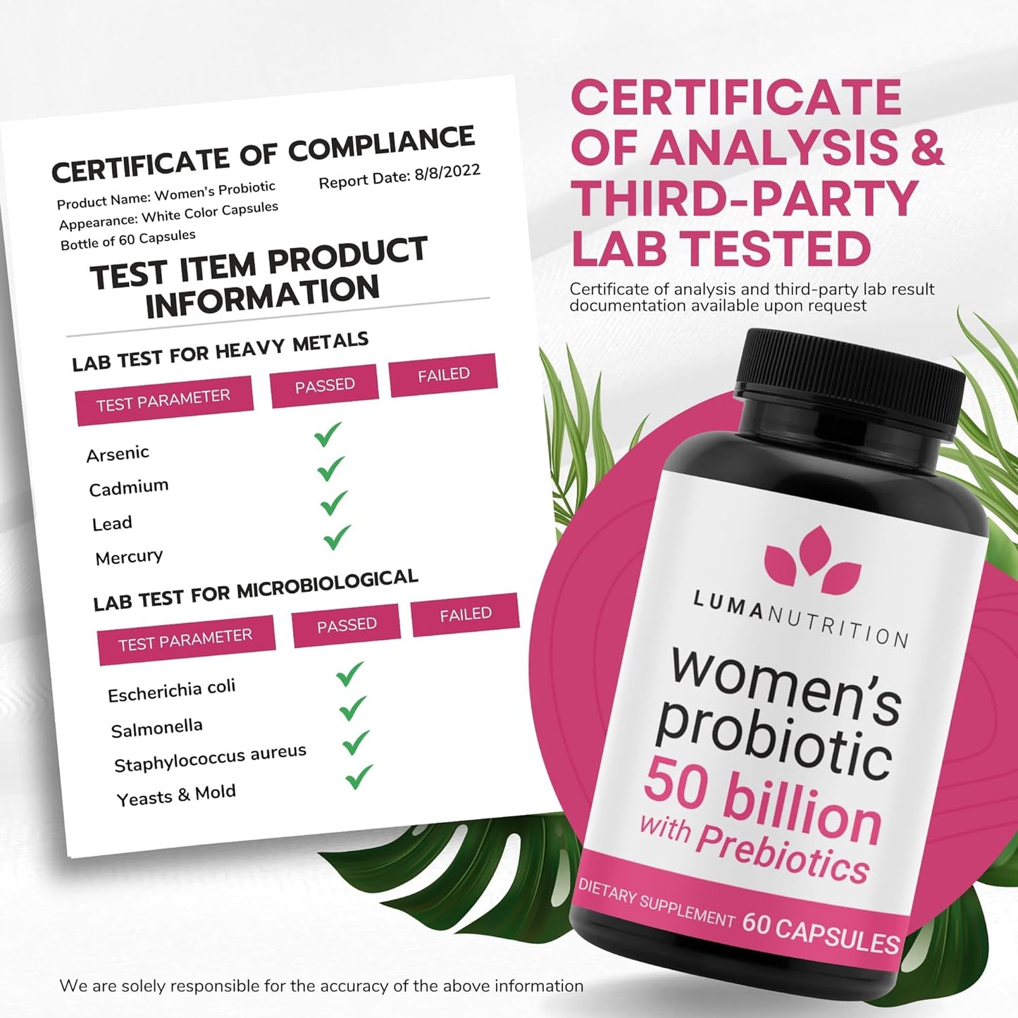 Luma Nutrition Probiotics for Women with Prebiotics - 60 count