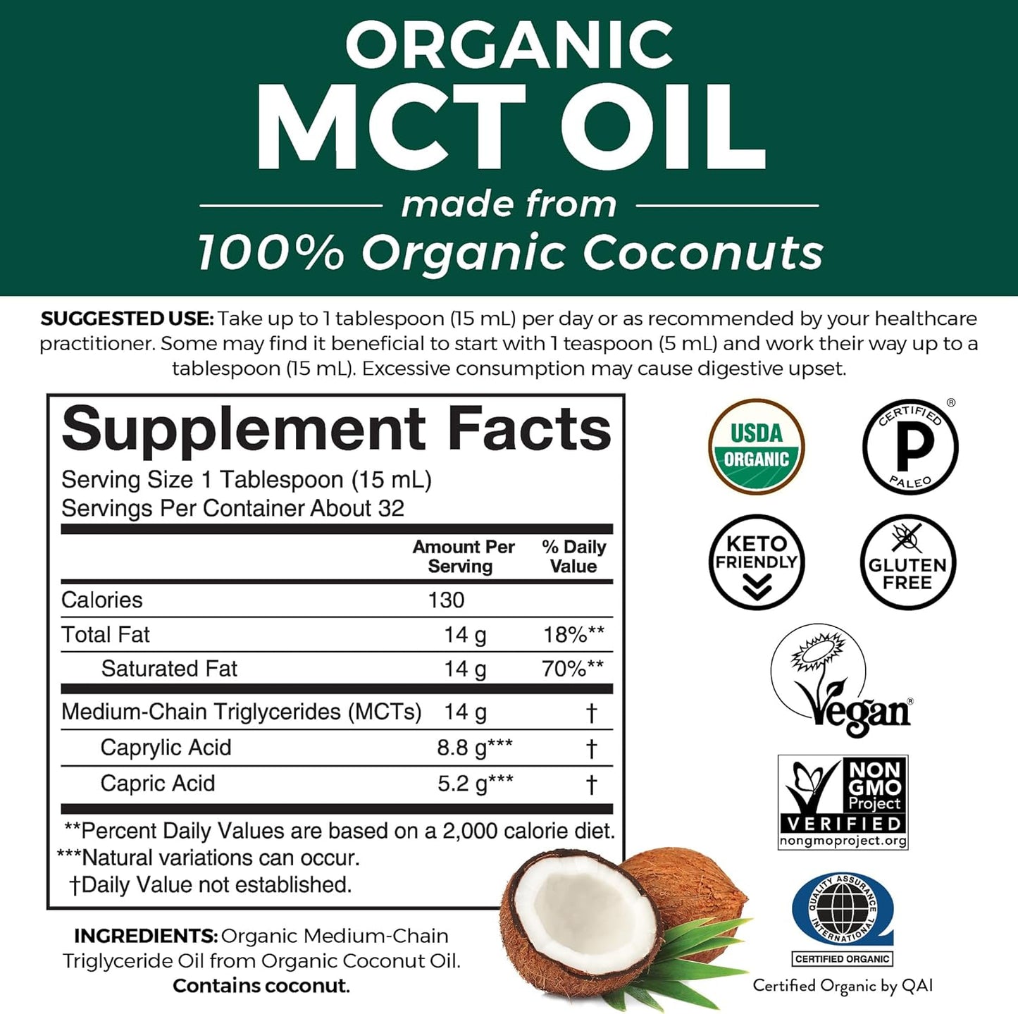 Viva Naturals Organic MCT Oil for Keto Coffee (16 fl oz)