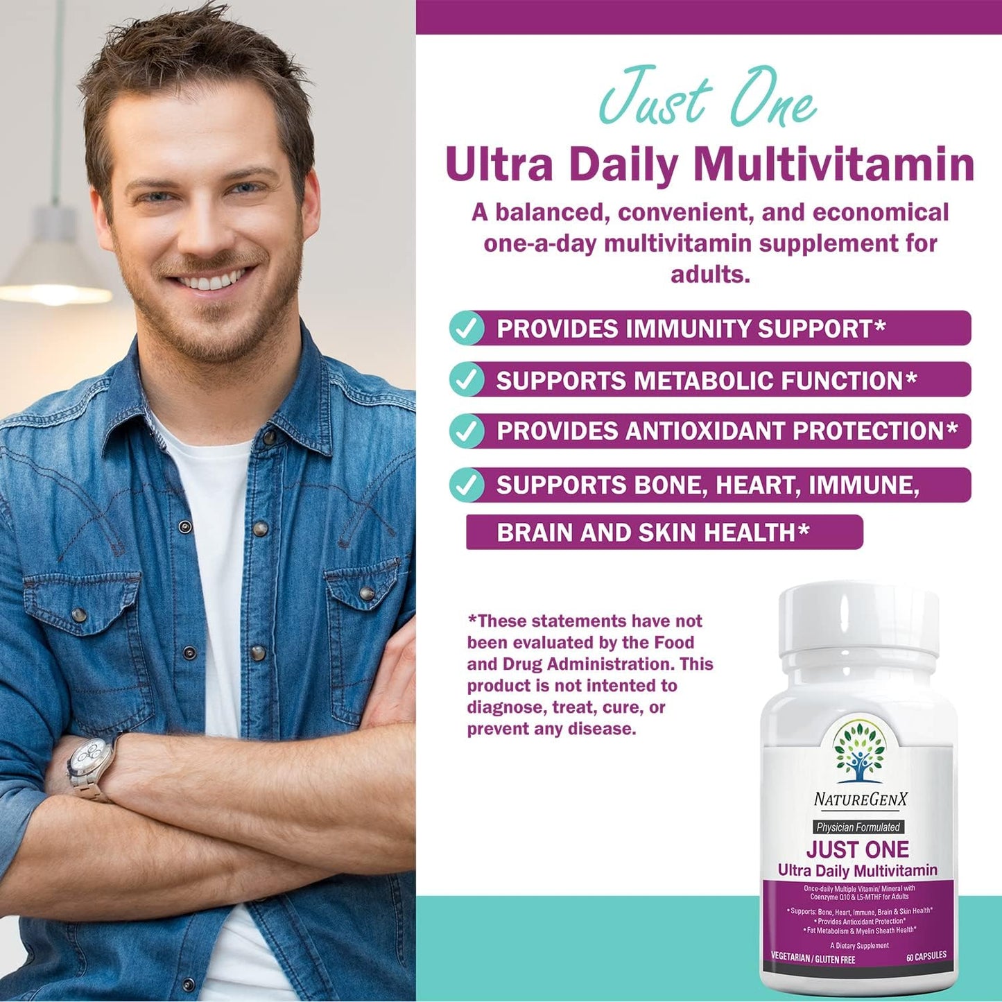 Just One Daily Methylated Multivitamin - 60 Caps Pure Methyl B12