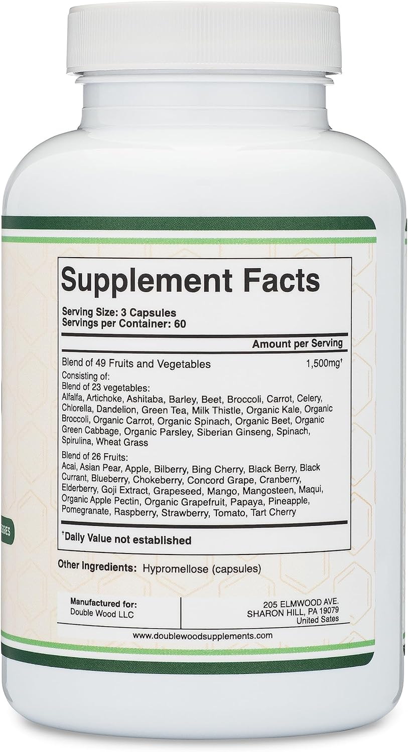 Fruits and Veggies Daily Blend of 49 Different Fruits and Vegetables, 180 Capsules