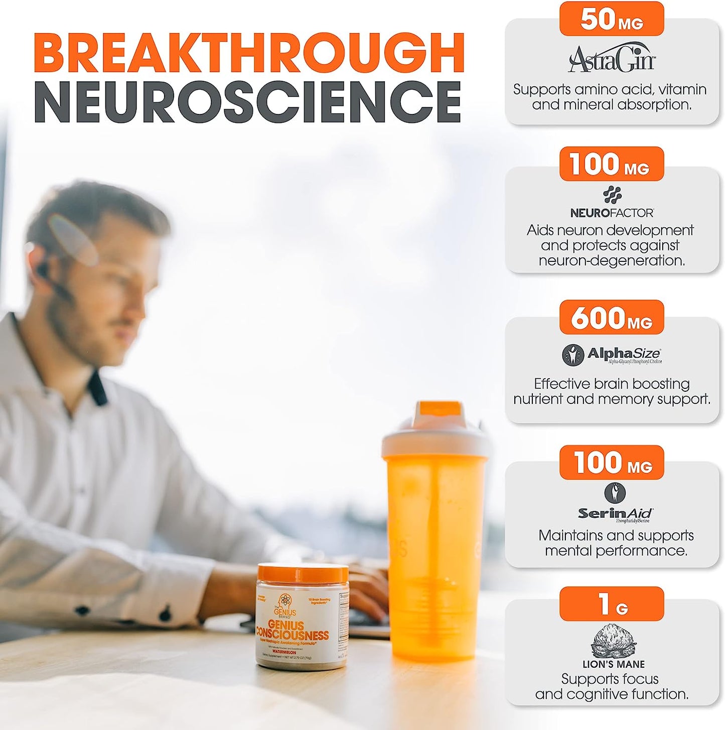 Genius Consciousness, Super Nootropic Brain Supplement Powder, Snow Cone