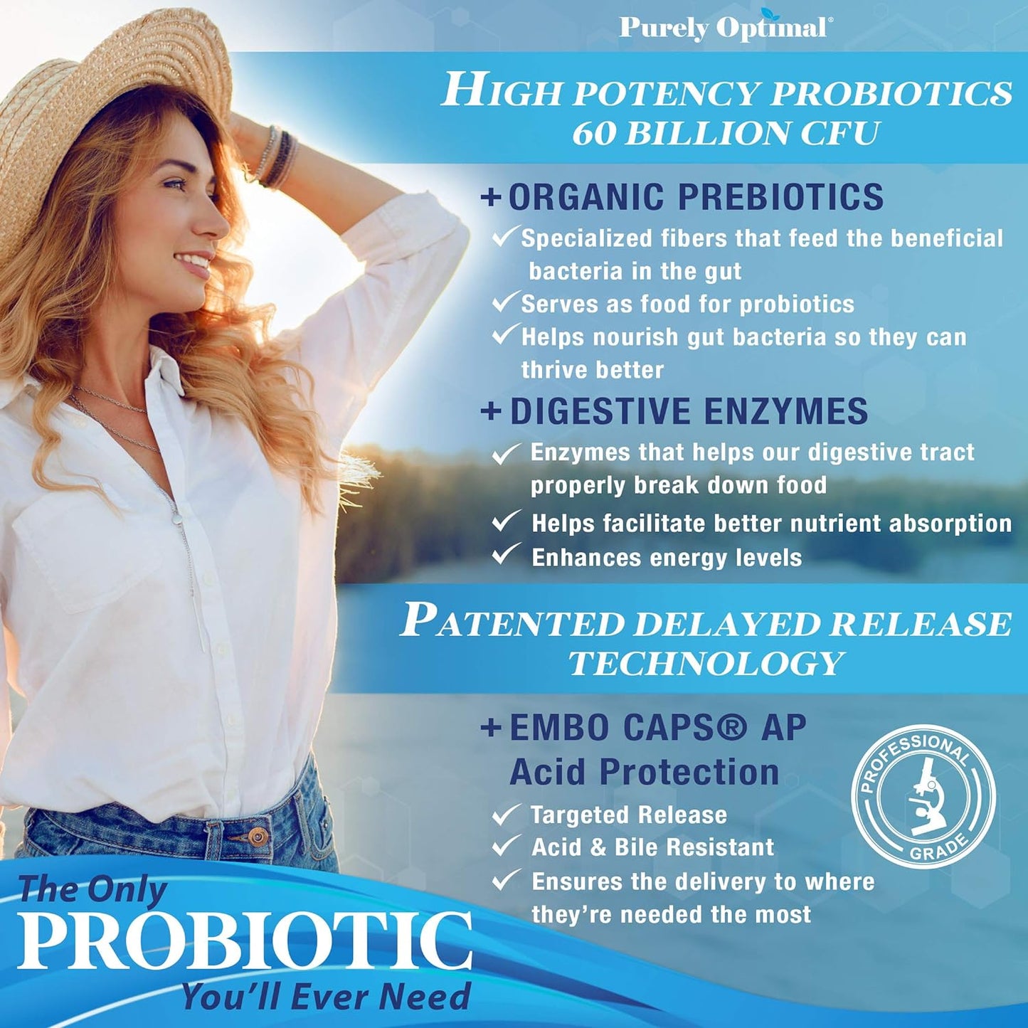 Premium Probiotics 60 Billion CFU with Organic Prebiotic, 30 count