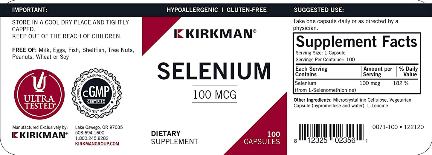 Kirkman Selenium 100 mcg Capsules - Hypo - 100 ct.