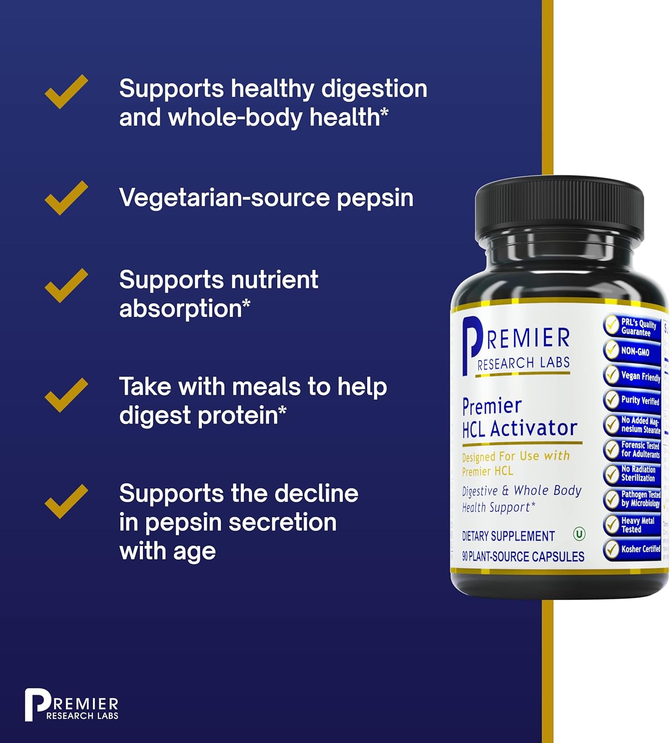 Premier Research Labs HCL Activator - for Digestion & Digestive Aid -  90 Plant-Source Capsules