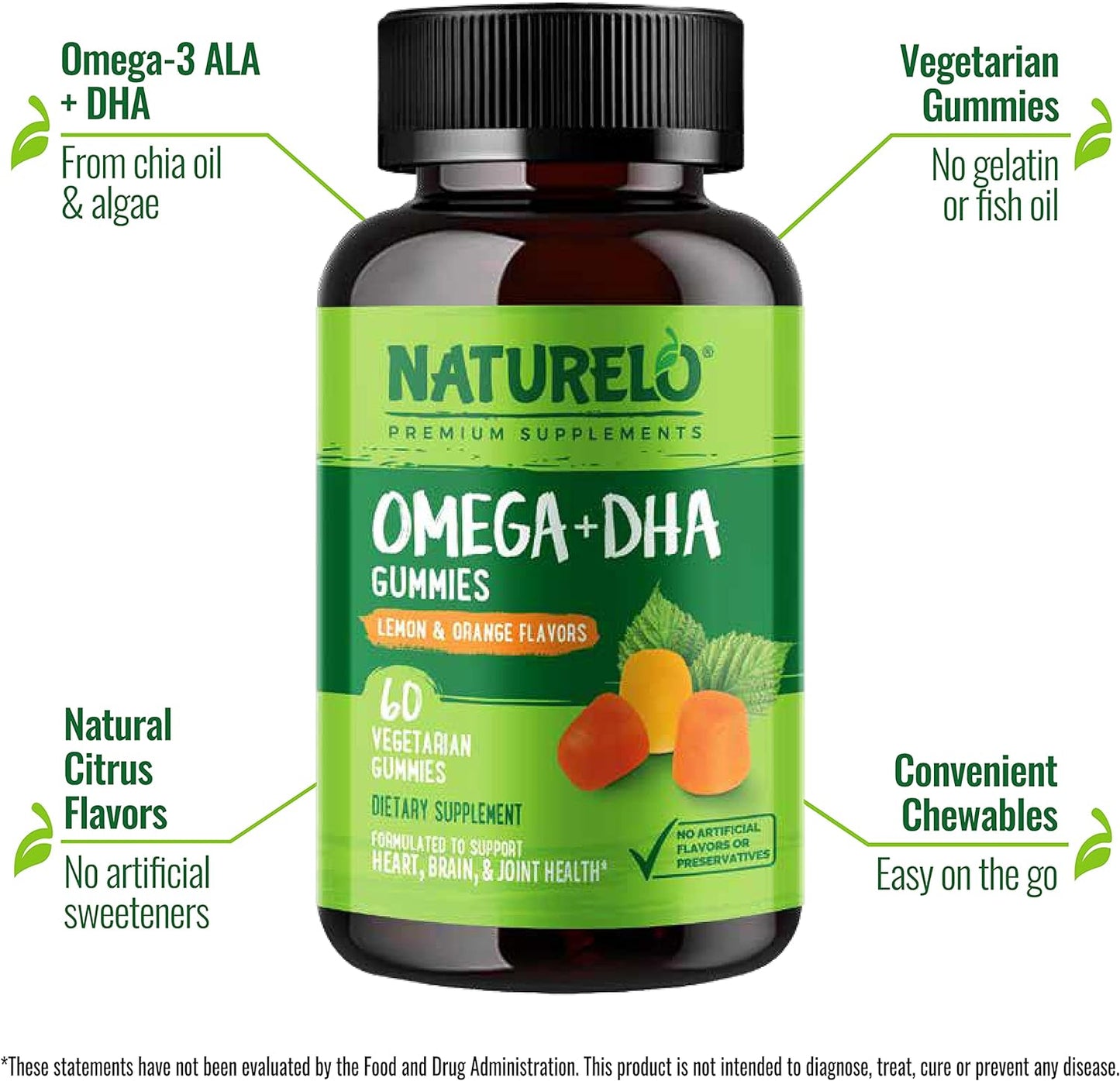 NATURELO Vegetarian DHA and Omega 3 Supplement - 60 Gummies