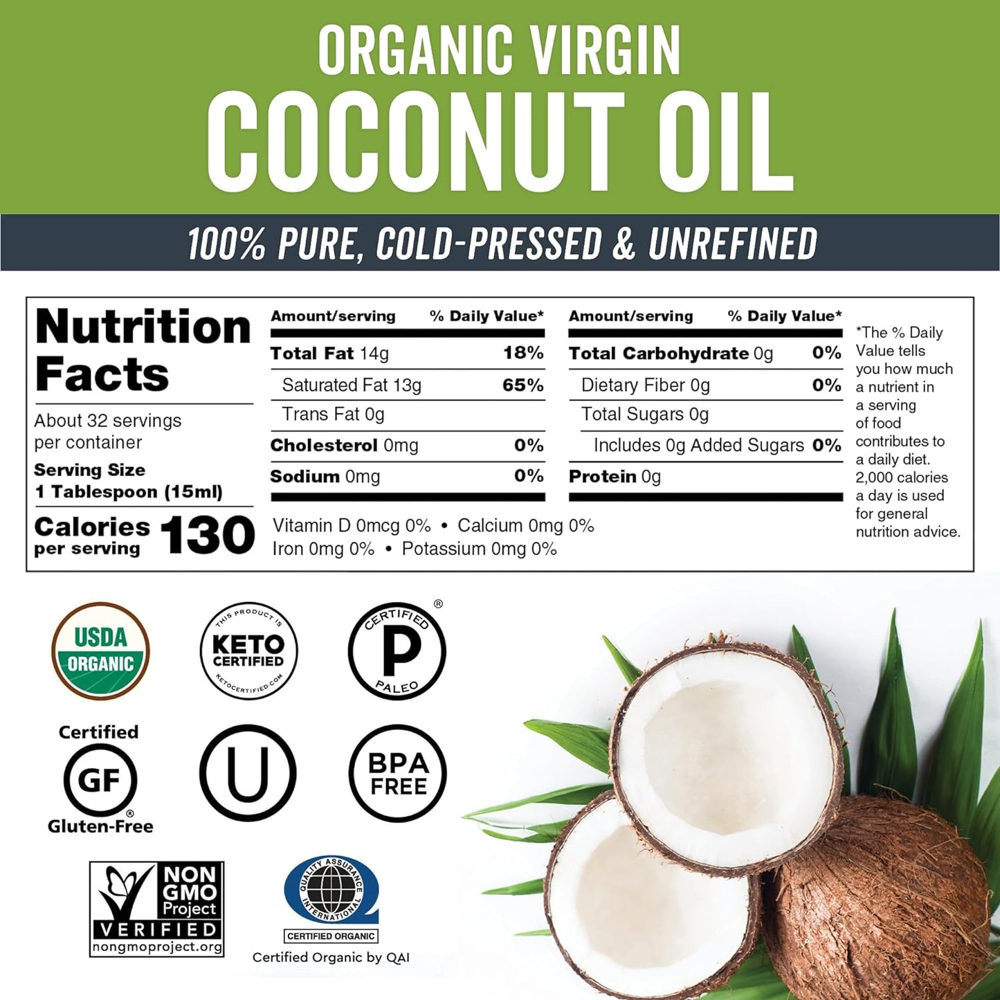 Viva Naturals Organic Coconut Oil, Cold-Pressed,16 oz