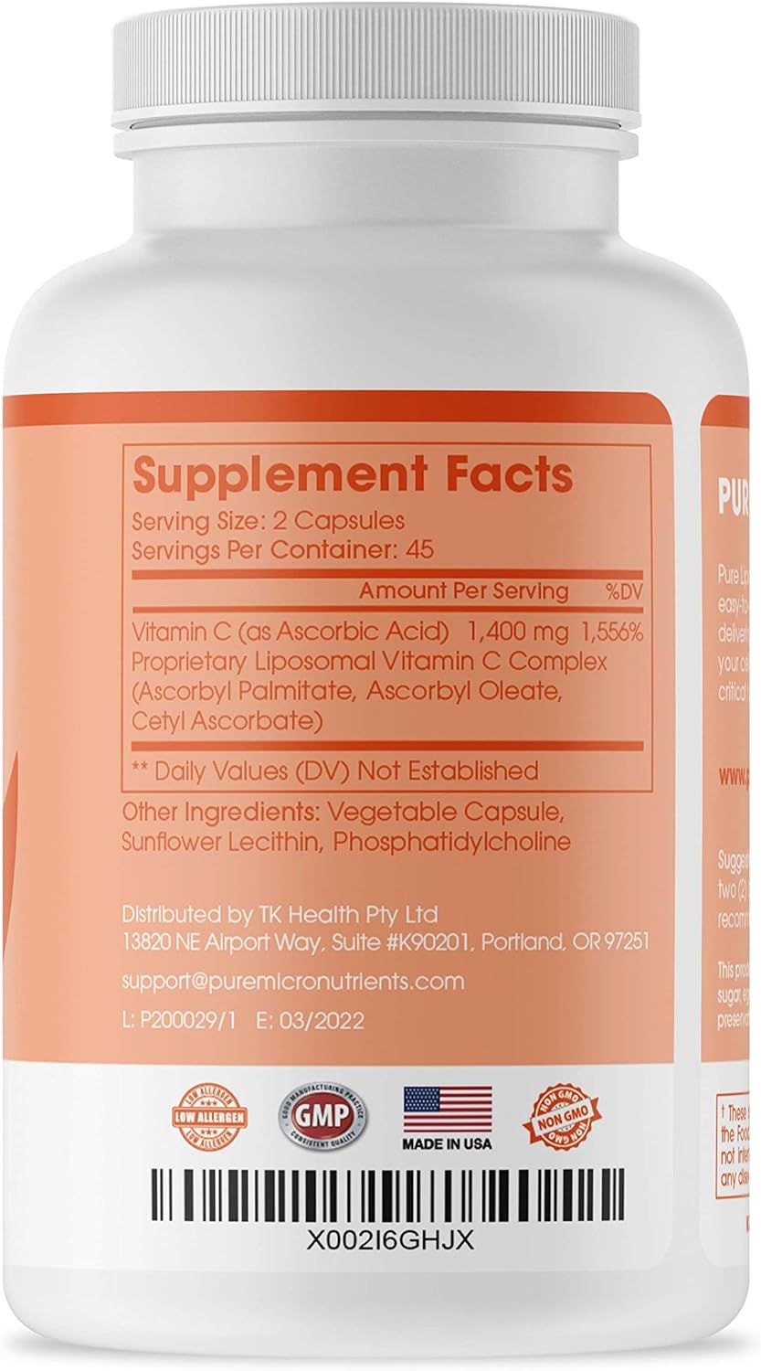 Pure Micronutrients Pure Liposomal Vitamin C - 1400mg Supplement - 90 Capsules