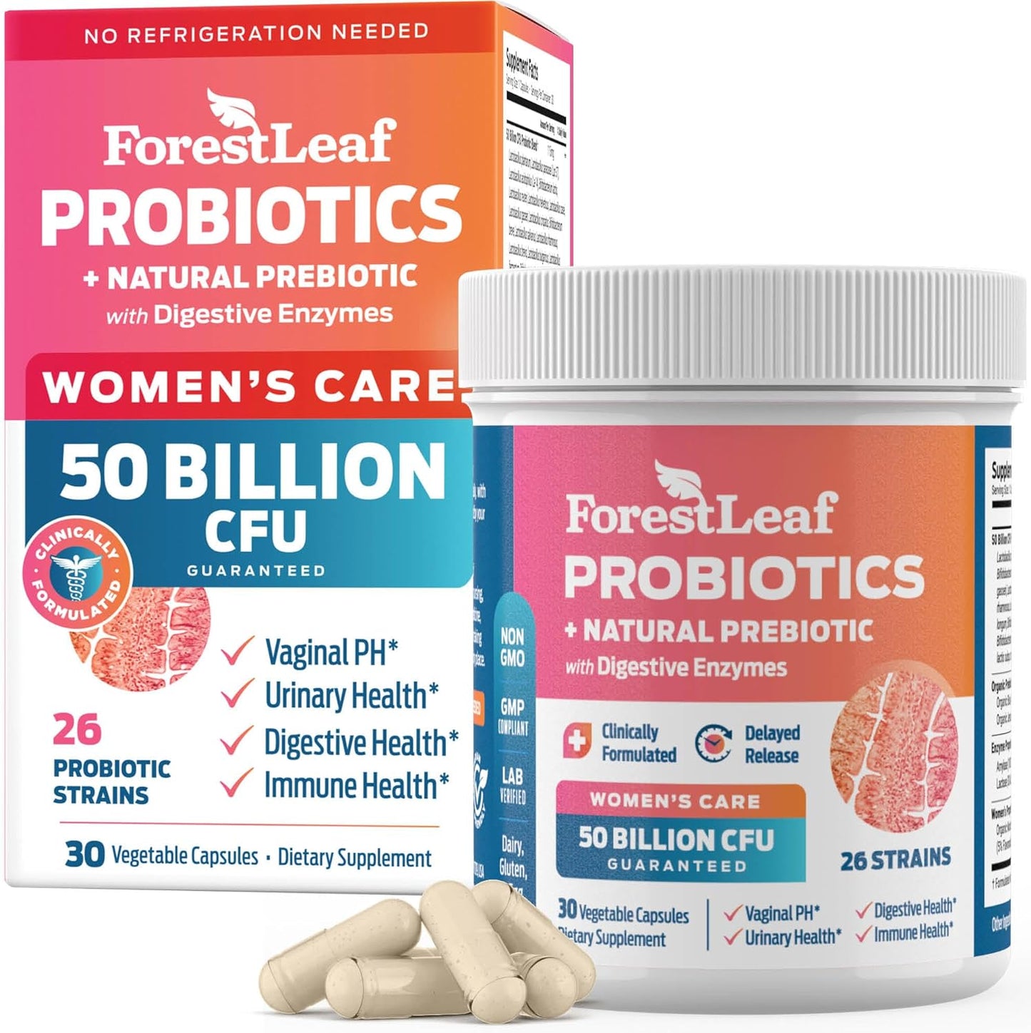 ForestLeaf Womens Probiotic 50 Billion CFU with Organic Prebiotics - 30 Caps