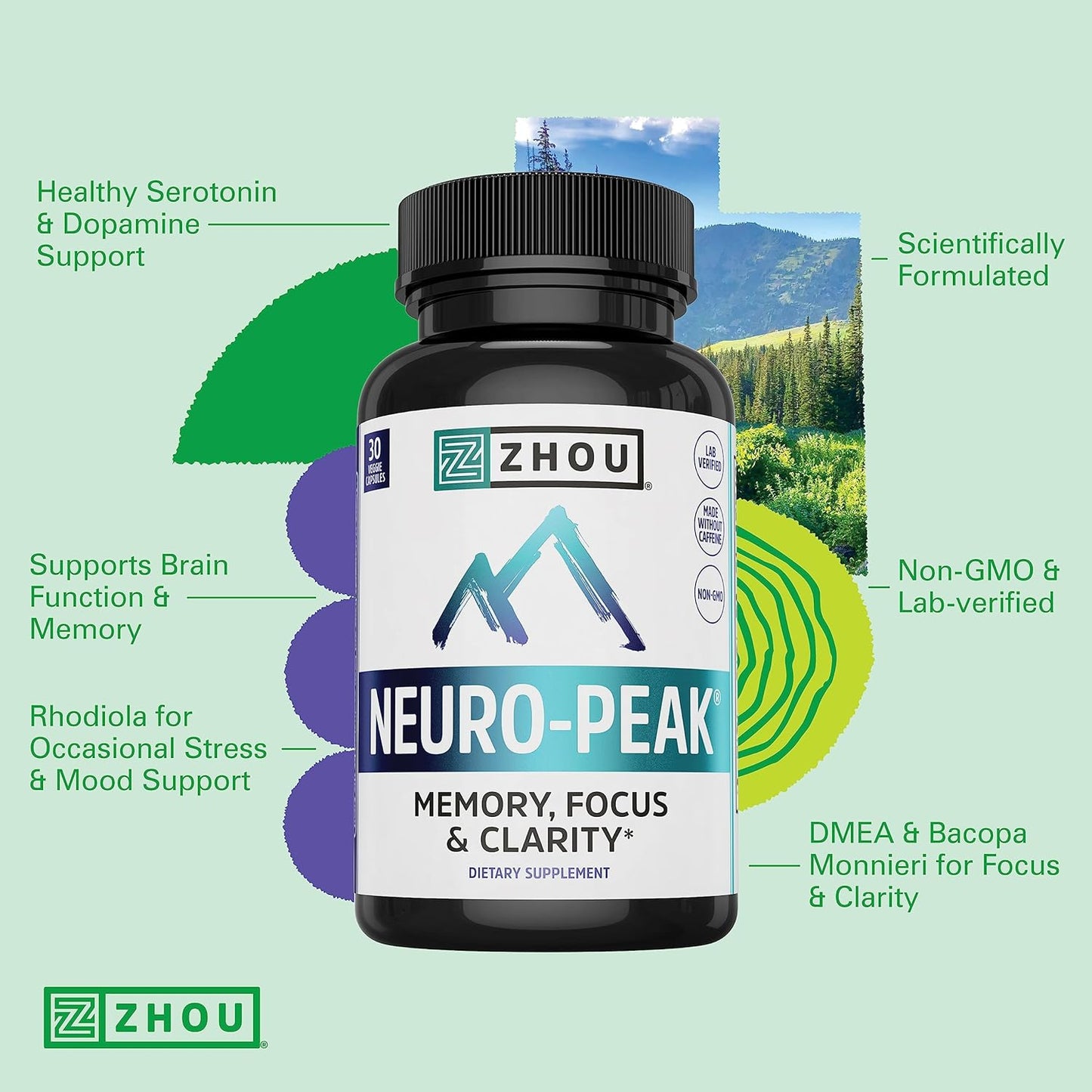 Zhou Neuro Peak Brain Support Memory, Focus & Clarity 30 VegCaps