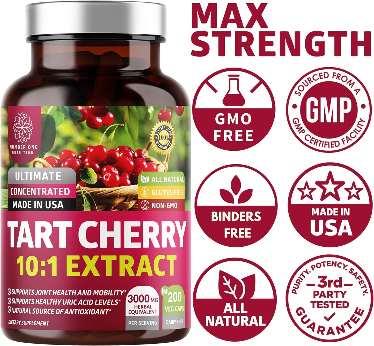 N1N Premium Tart Cherry Extract Capsules, 200 Veg Caps