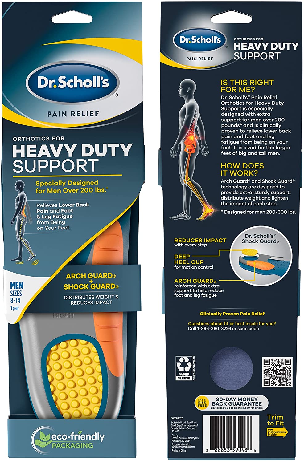 Dr. Scholl's Pain Relief Orthotics for Heavy Duty Support for Men,Pack of 1 Pair, Size 8-14