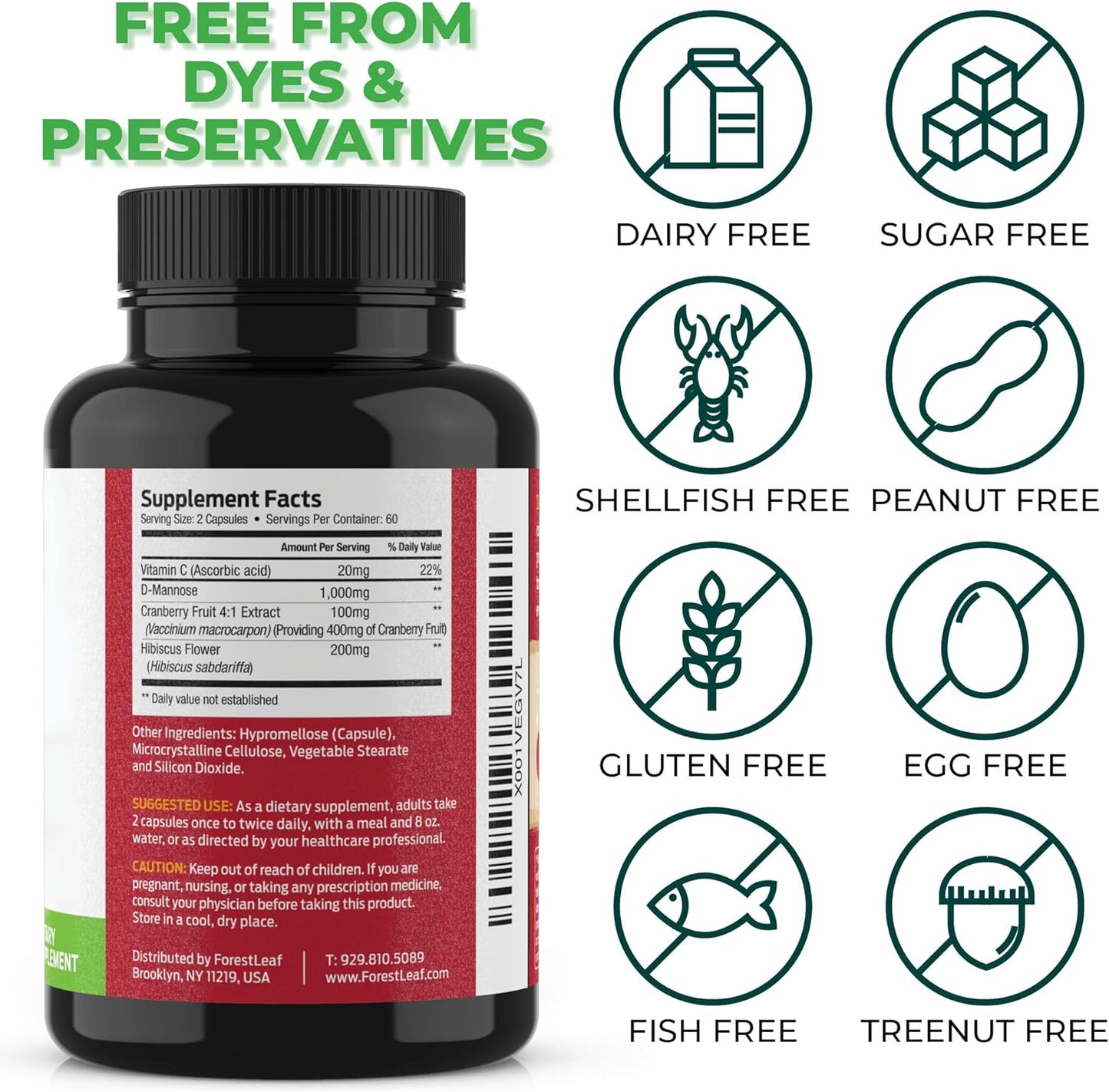 ForestLeaf D-Mannose Defense 1000mg - - 120 Veggie Capsules