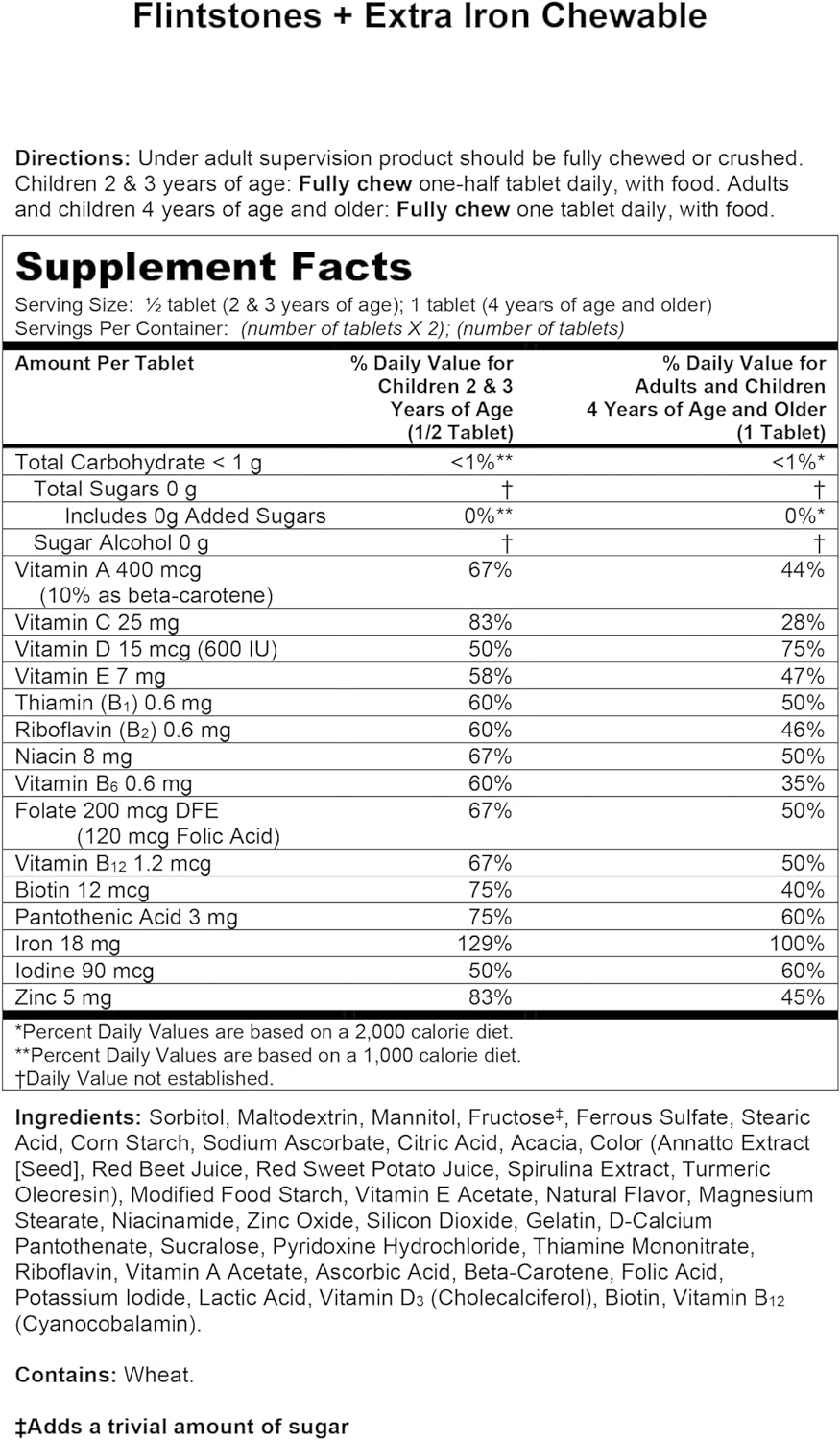 Flintstones Vitamins Chewable Kids Multivitamin with + Extra Iron 160 Count