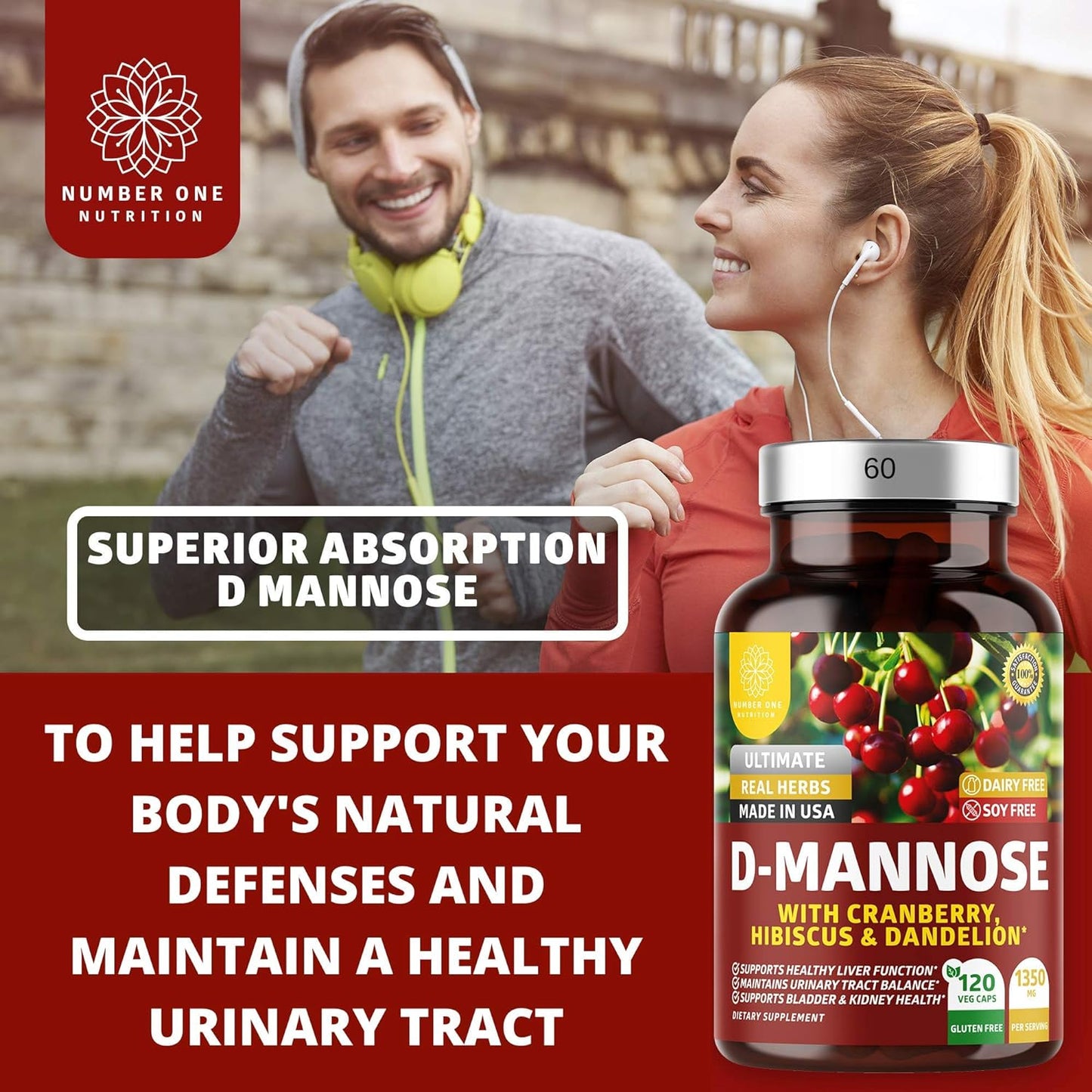 Number One Nutrition Premium D Mannose with Cranberry 120 Veg Caps