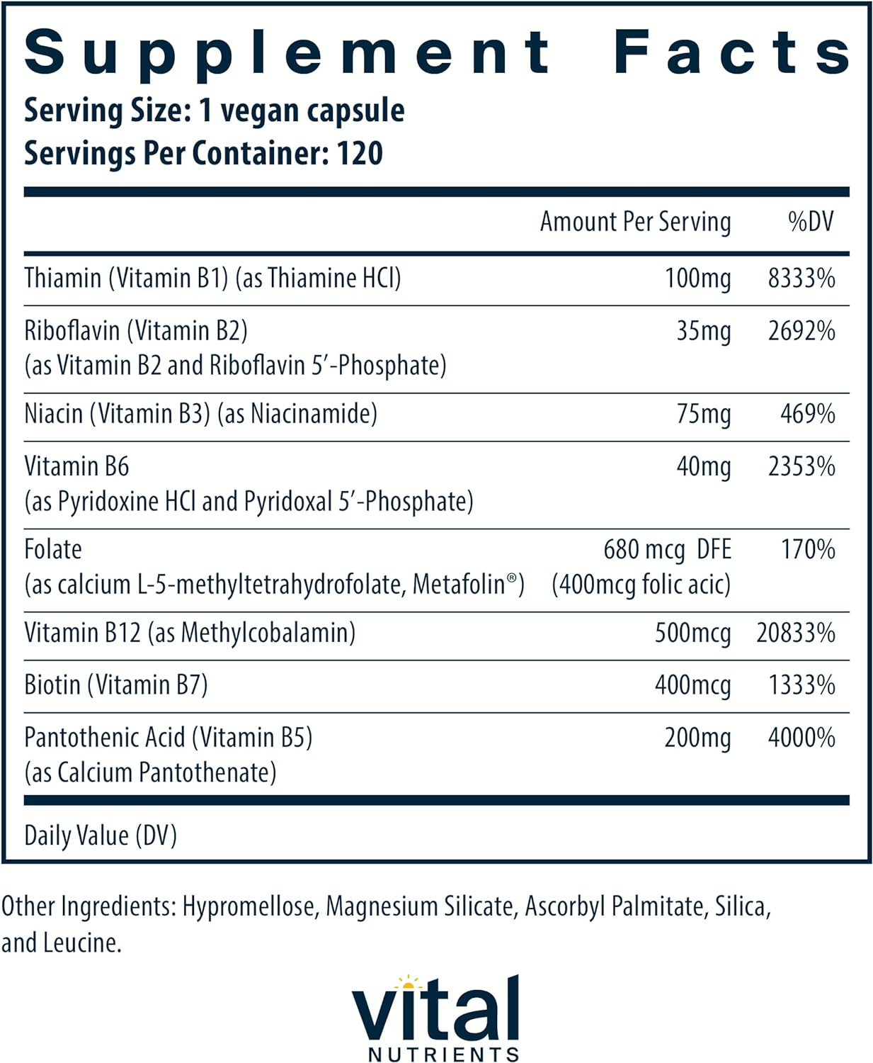 Vital Nutrients B-Complex  Vegan Supplement  120 Capsules