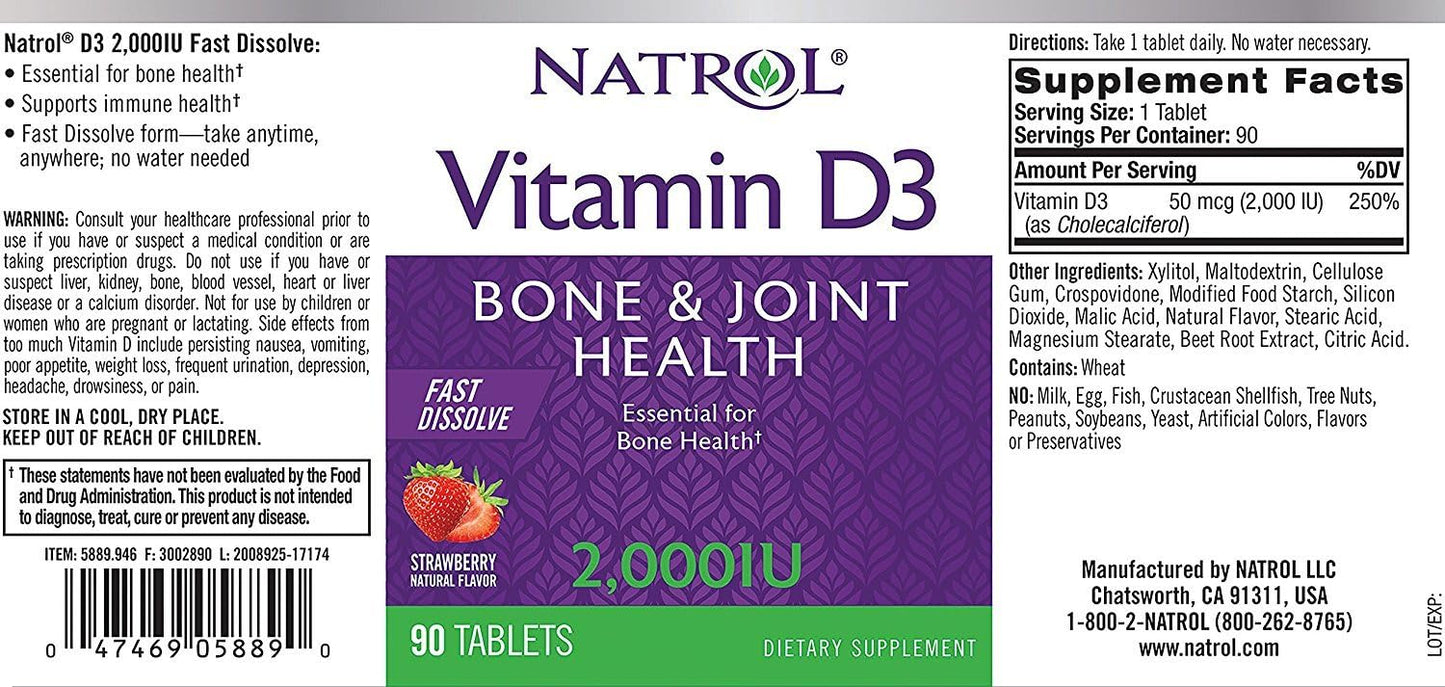 Natrol Vitamin D3, Support Your Immune Health, Strawberry, 90 Count