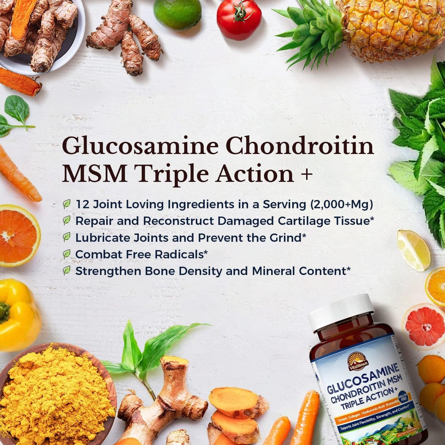 VITALITOWN Glucosamine Chondroitin MSM 90 Tablets, No Shellfish