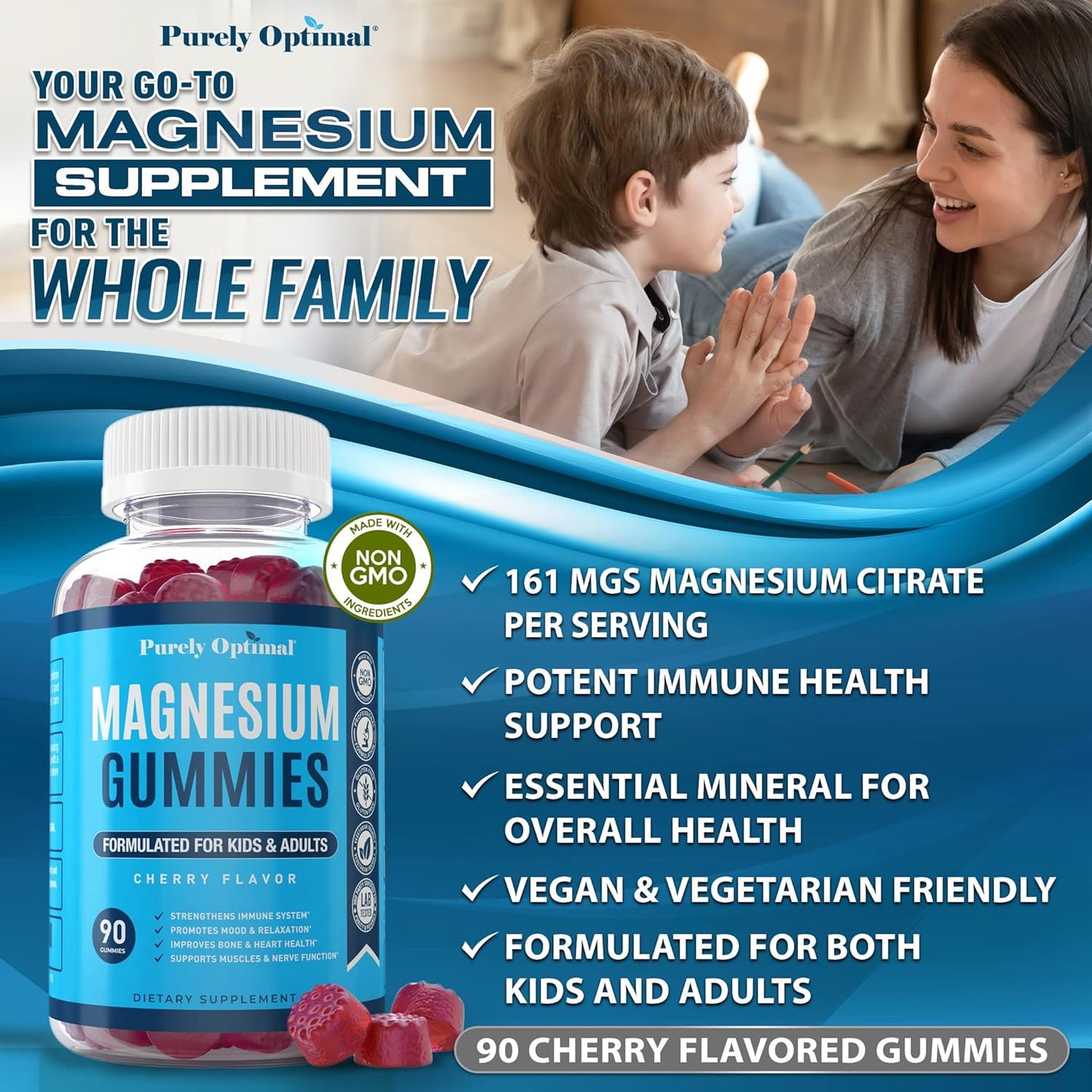 Roll over image to zoom in Premium Magnesium Gummies Kids & Adults -90 Gummies