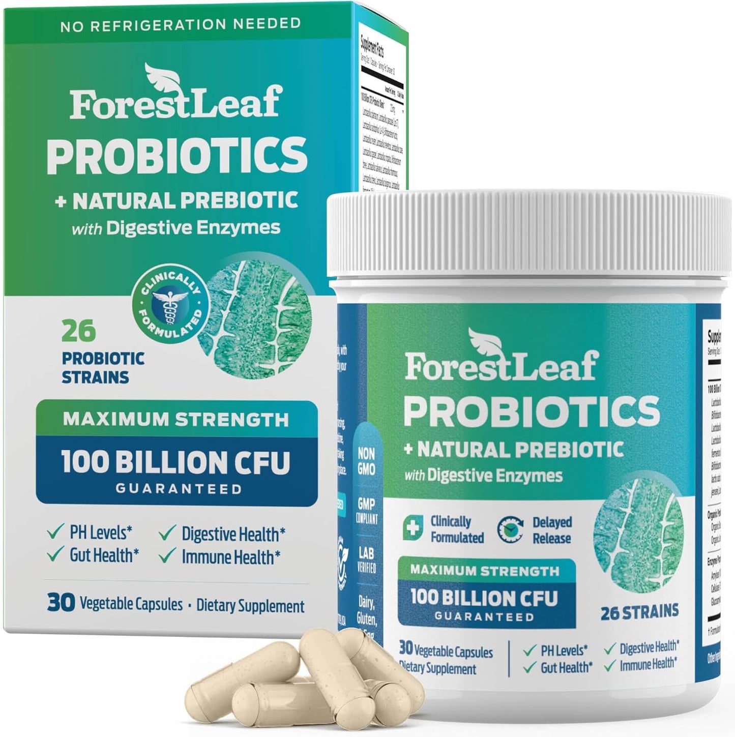 ForestLeaf Clinically Studied Probiotics 100 Billion CFU,30 Capsules