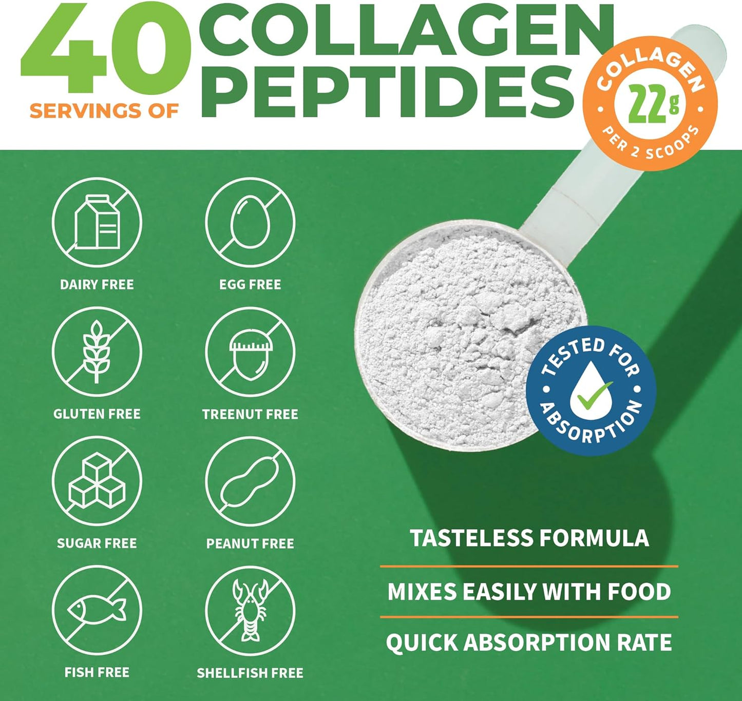 Collagen Peptides Powder Unflavored -Hydrolyzed Collagen Protein Powder Type 1, 2 & 3 16 oz