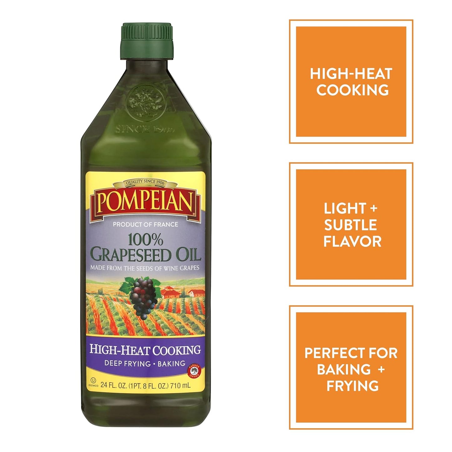 Pompeian 100% Grapeseed Oil, Light and Subtle Flavor 24 FL. OZ.