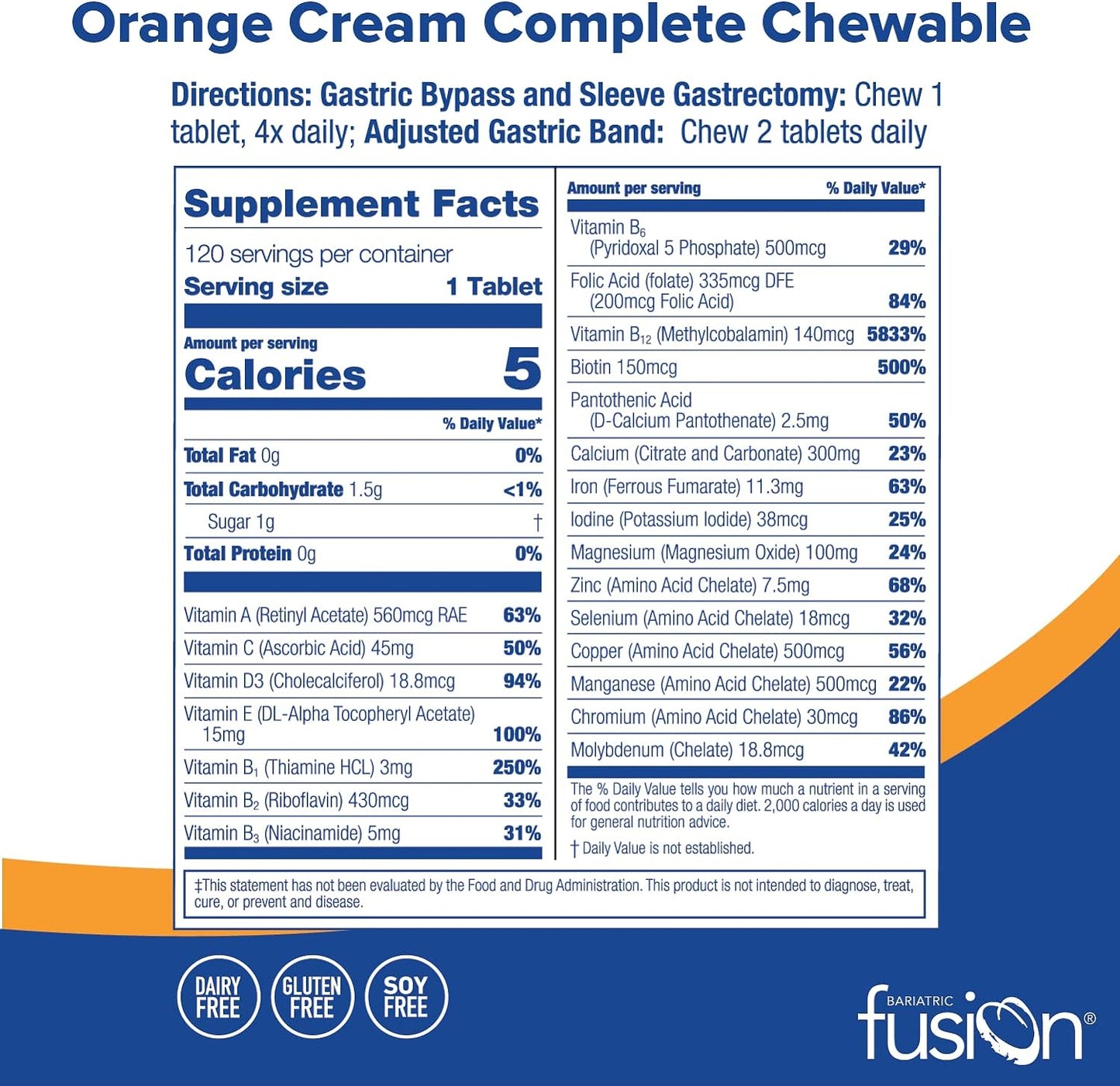 Bariatric Fusion Orange Cream Flavored Complete Chewable -  120 Tablets