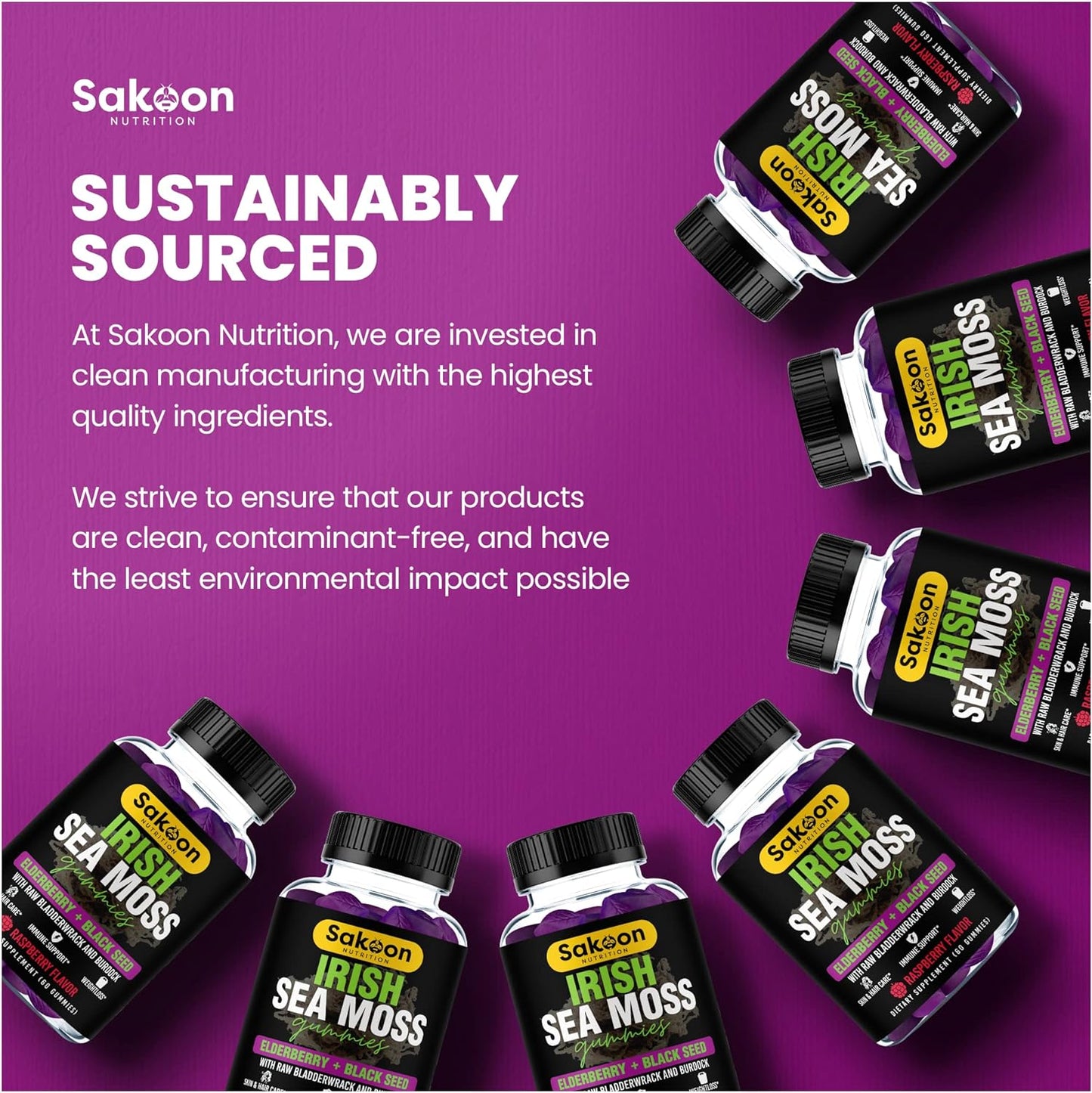 Sakoon nutrition Irish Sea Moss  Elderberry & Black Seed oil 60 Gummies