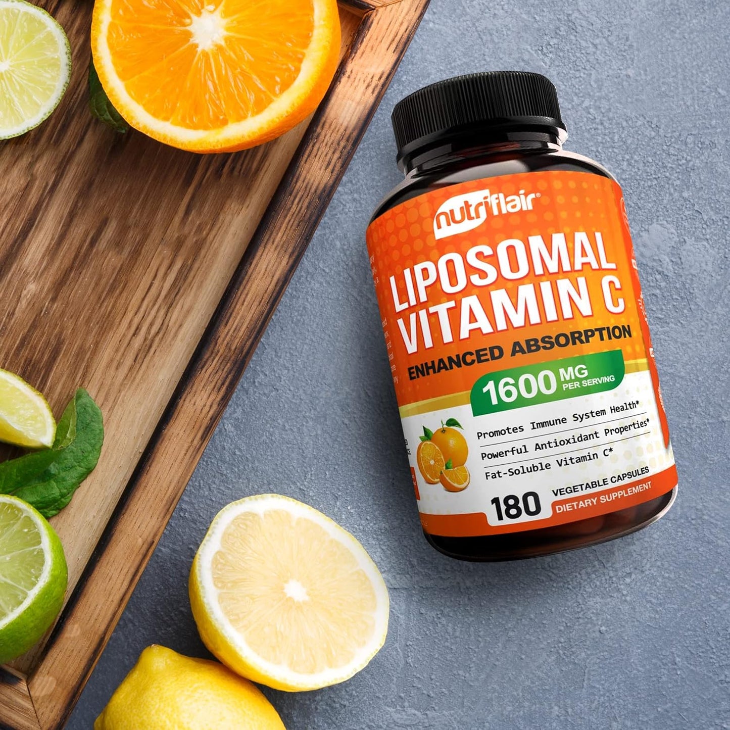 NutriFlair Liposomal Vitamin C 1600mg- High Absorption, Fat Soluble VIT C, Antioxidant Supplement  180 capsule