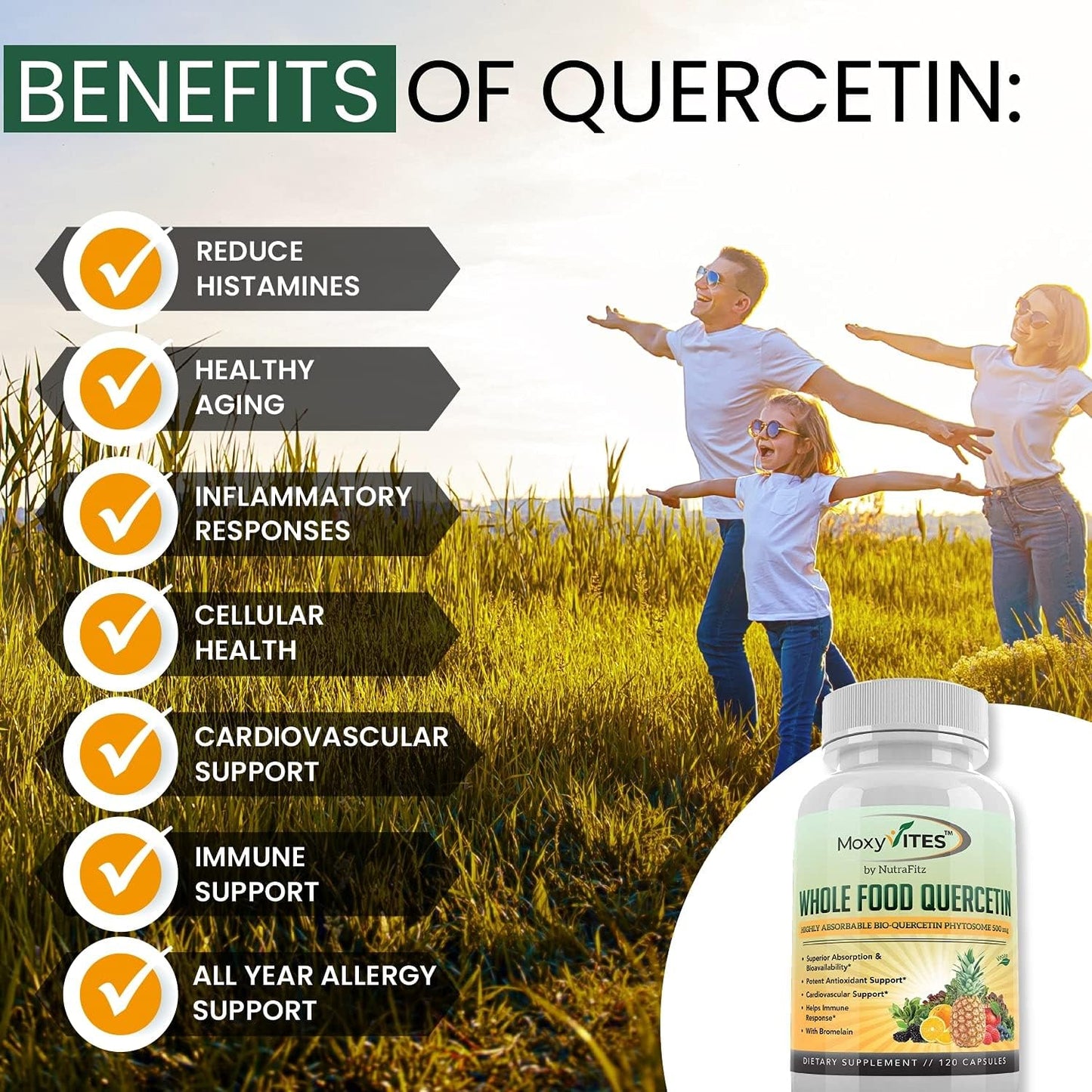 Quercetin with Bromelain 500mg Supplement - 120 capsules