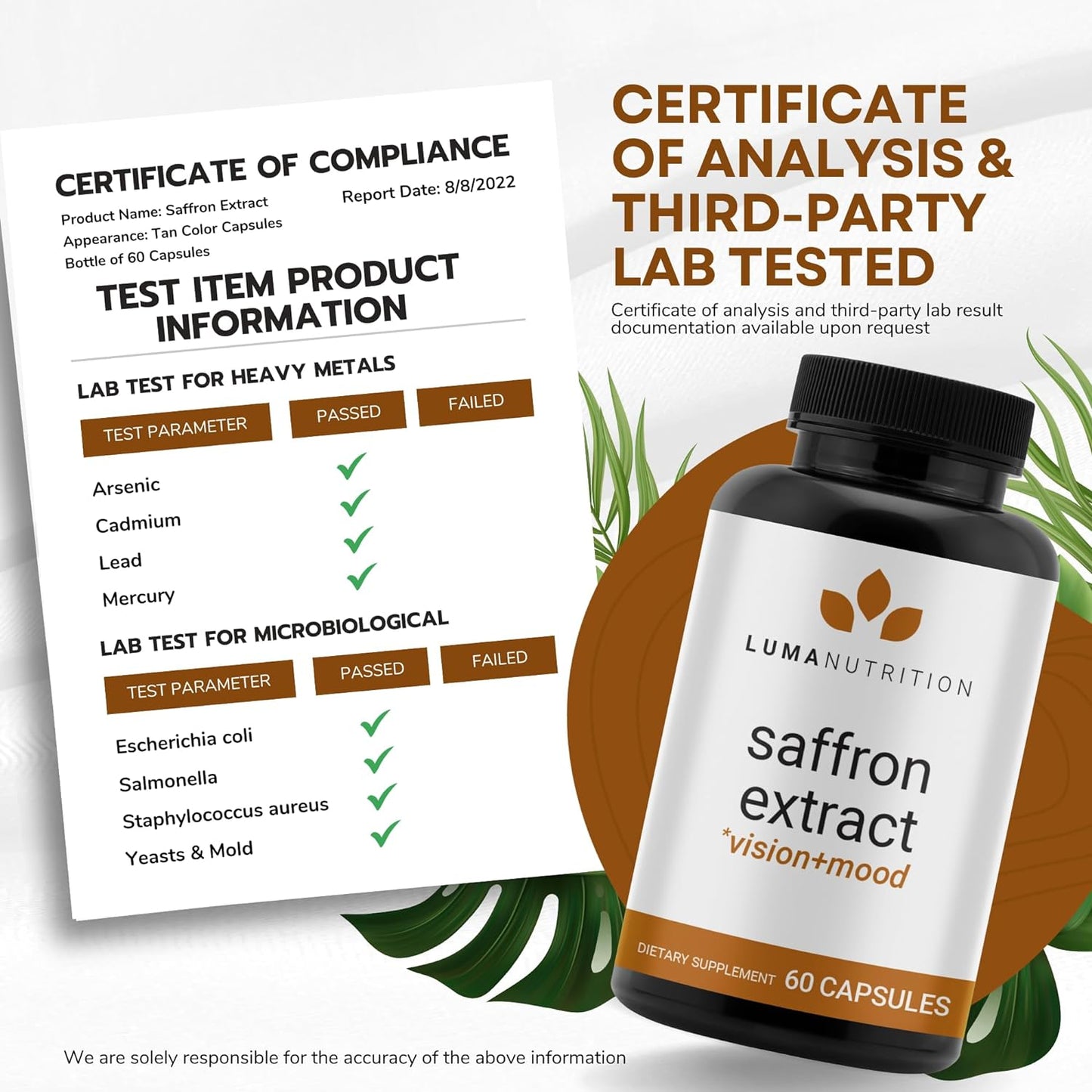 Saffron Extract Capsules - Premium Saffron Supplements 60 capsules