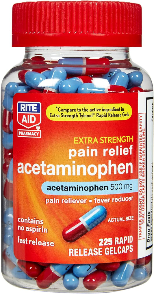 Rite Aid Extra Strength 500 mg Acetaminophen Pain Relief, Gelcaps - 225 Count