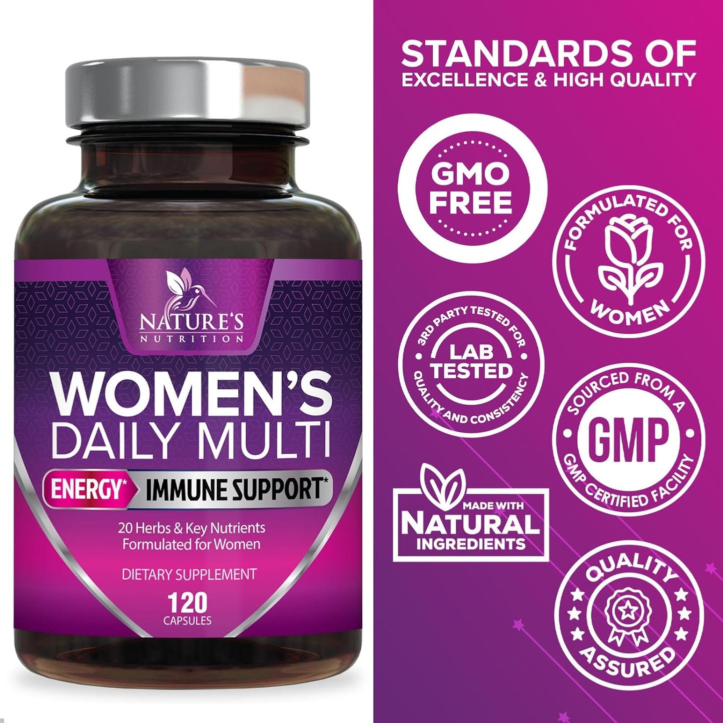 Womens Multivitamin - Daily Vitamins for Women with Vitamin A, C, D, E, B6, B12 & Zinc - 120 Capsules