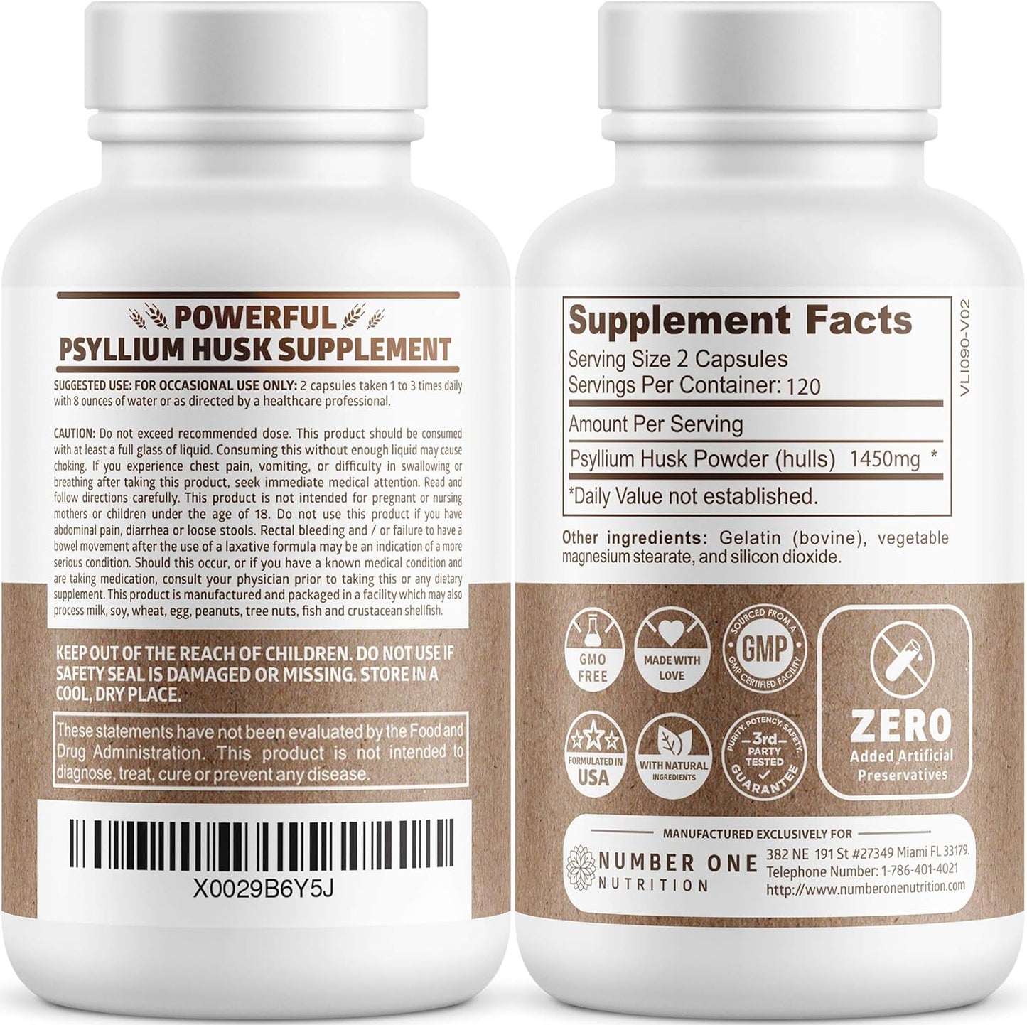 N1N Premium Psyllium Husk 240 Capsules