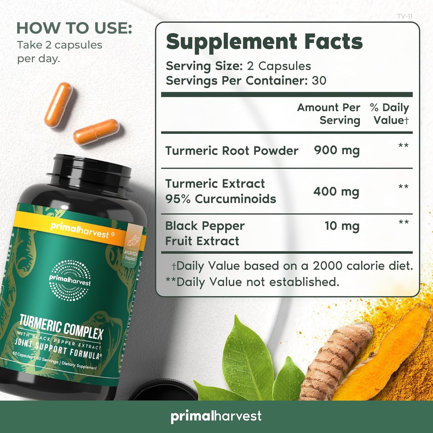 Primal Harvest Turmeric Curcumin with Black Pepper, 1 Bottle