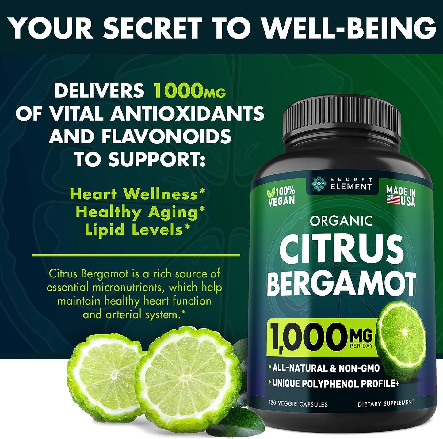 Citrus Bergamot Extract  Pure, Vegan Bergamot 120 Capsules