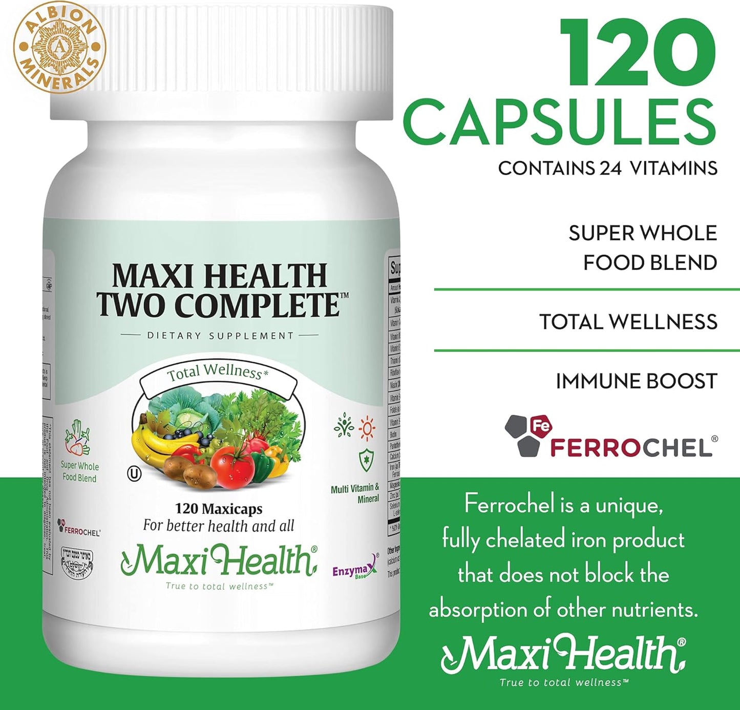 Maxi Health Two Complete - Multivitamins and Minerals - Full Potency - 120 Capsules