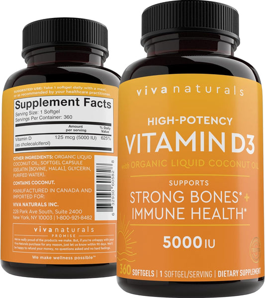 D3 Vitamin 5000 IU Softgels (125 mcg), 360 Softgels - High Potency Vitamin D Supplements