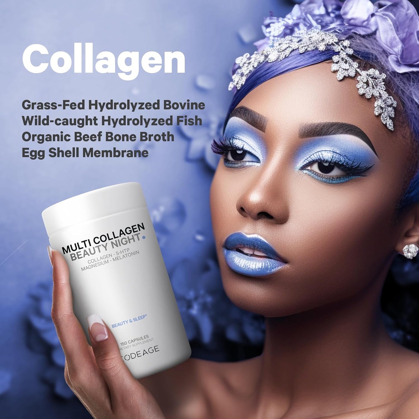 Codeage Multi Collagen Melatonin Magnesium Beauty Night Complex - 150 Capsules