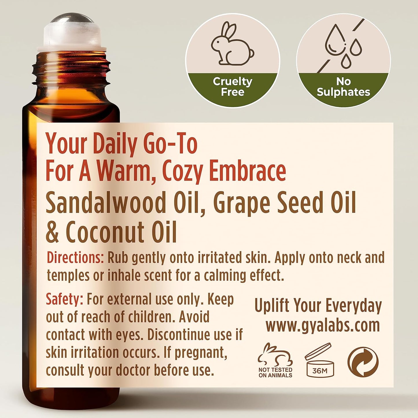 Gya Labs Sandalwood Essential Oil Roll-On  - Woodsy, Earthy Scent