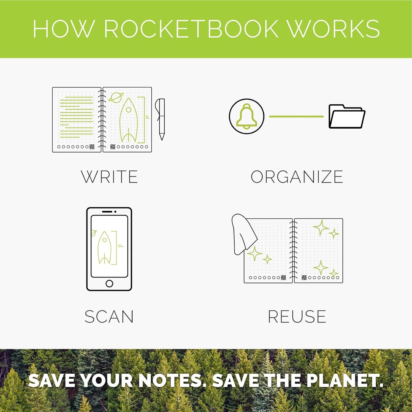 Rocketbook Smart Reusable Notebook, Letter Size Panda Planner with Daily, Weekly, & Monthly Pages, Infinity Black, (8.5" x 11")