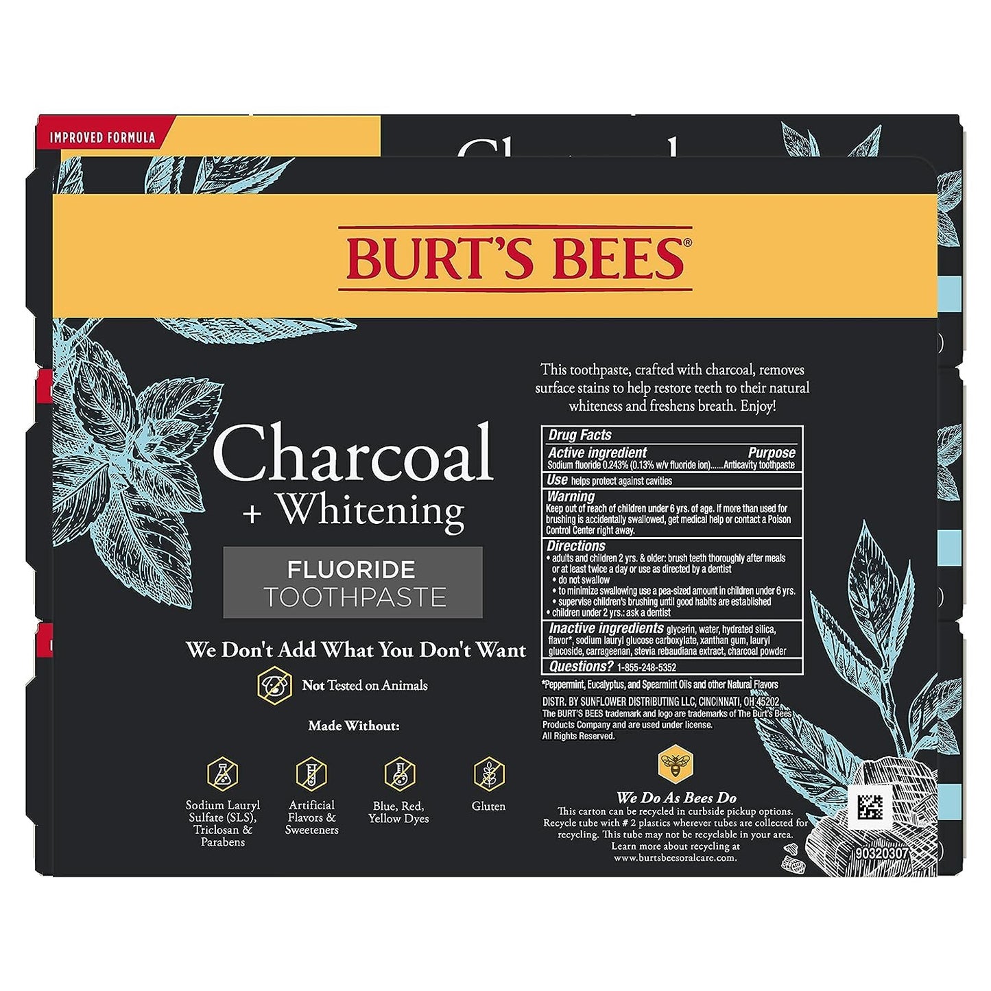 Burt's Bees Toothpaste, Natural Flavor, Charcoal  3 x 4.7oz