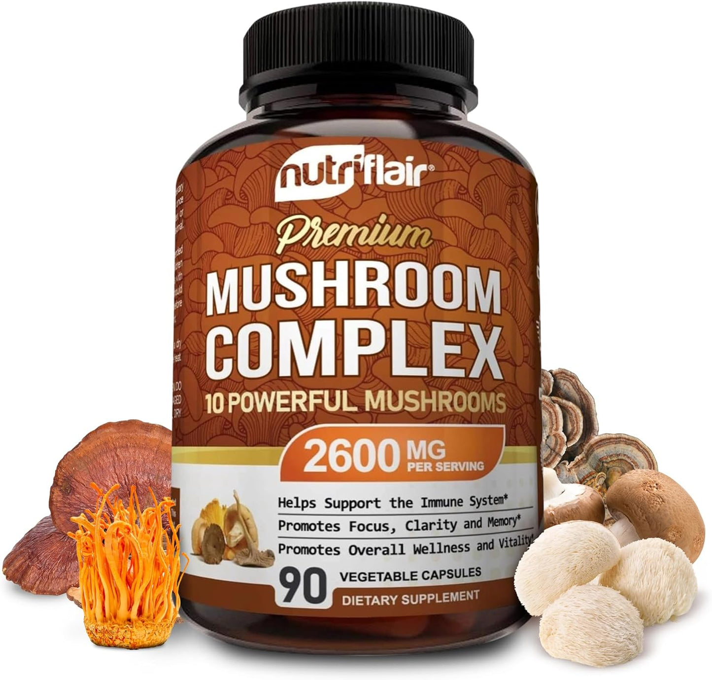 NutriFlair Mushroom Supplement 2600mg, 90 Capsules