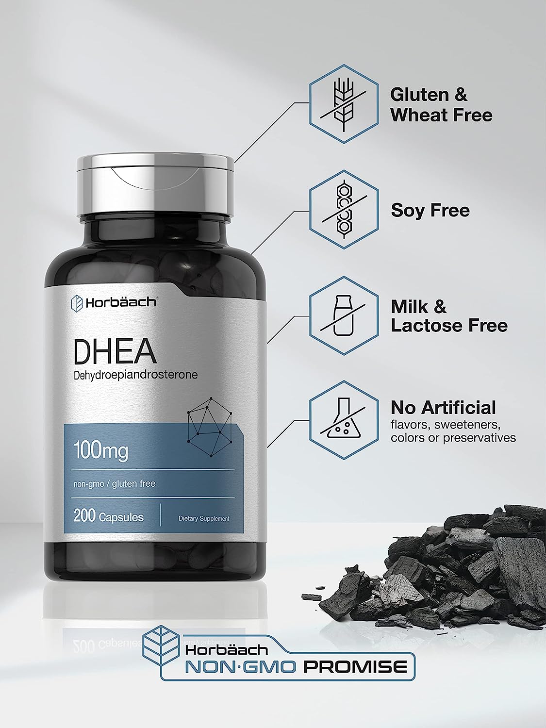 DHEA 200 Capsules   Non-GMO, Gluten Free Supplement by Horbaach