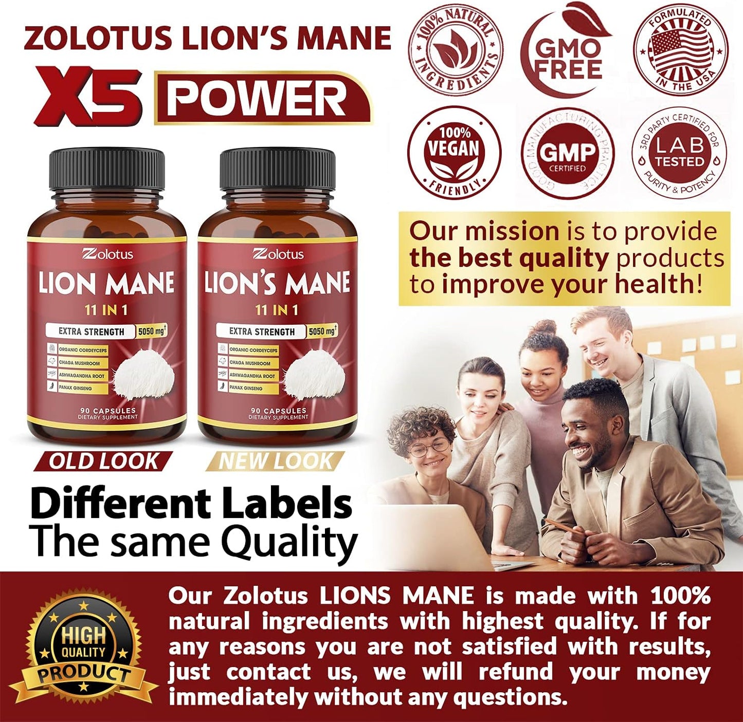 11 in 1 Lions Mane Mushroom Capsules,, Equivalent to 5050mg,90 count