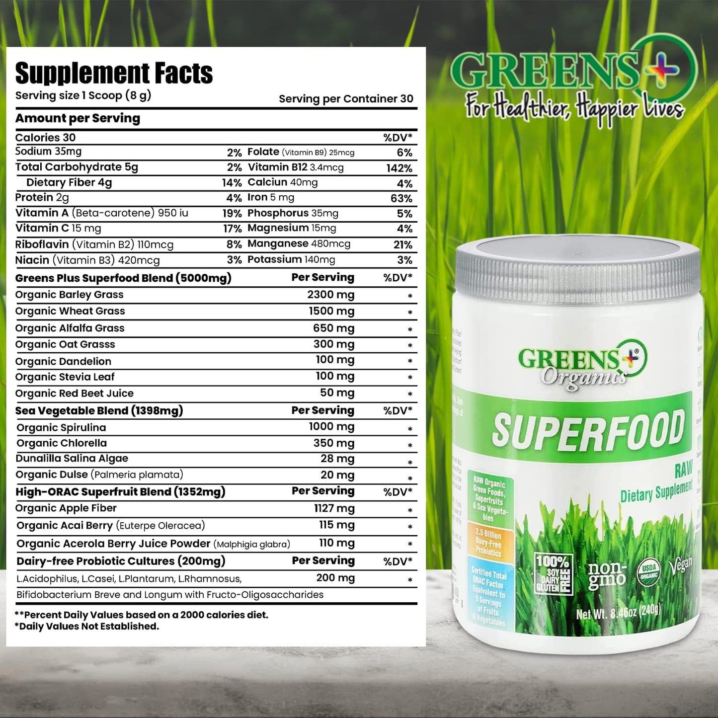 Greens+ Organic Superfood Raw Boost Energy 8.46 oz